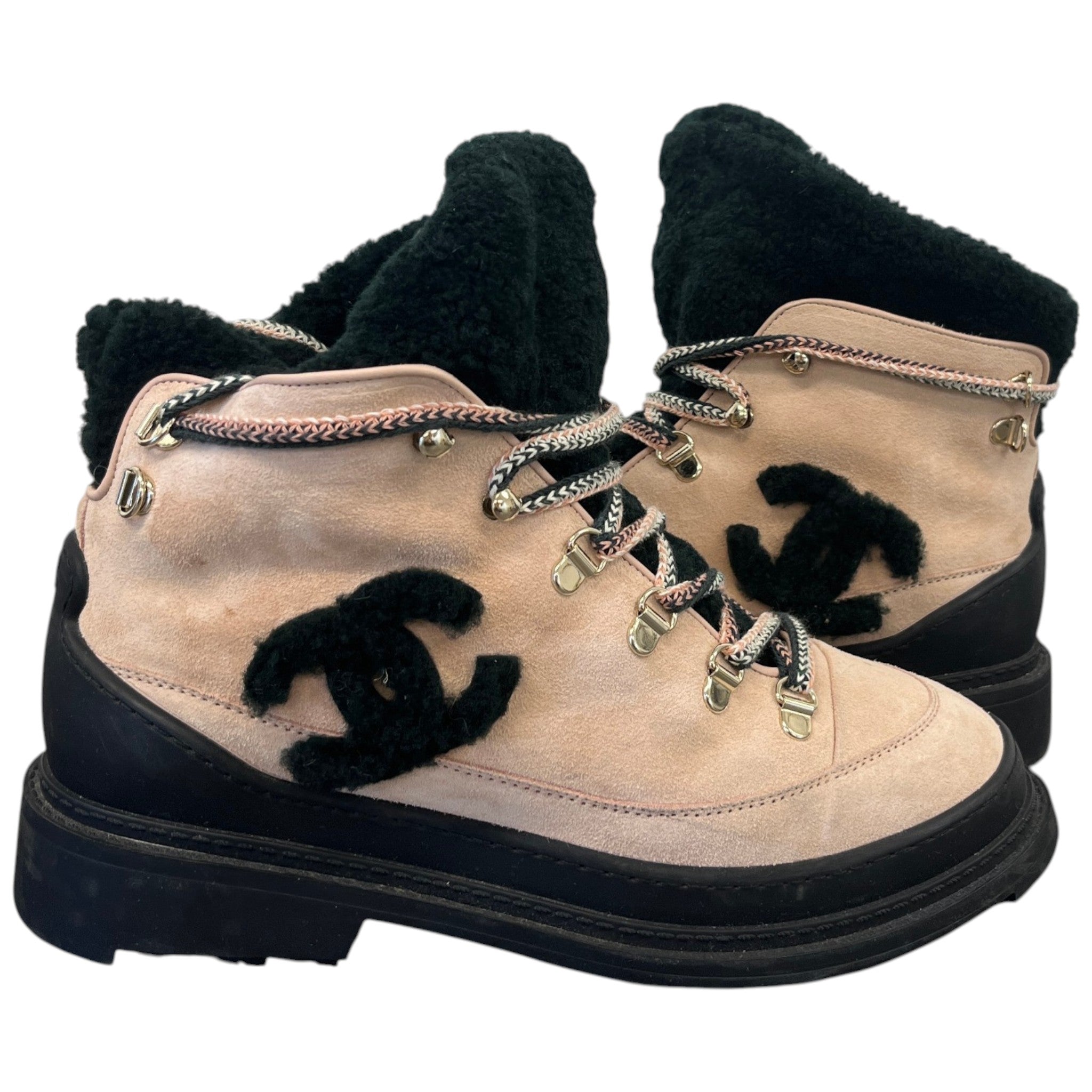 Women's Interlocking Cc Shearling Combat Boots Pink Size EU 39 / UK 6