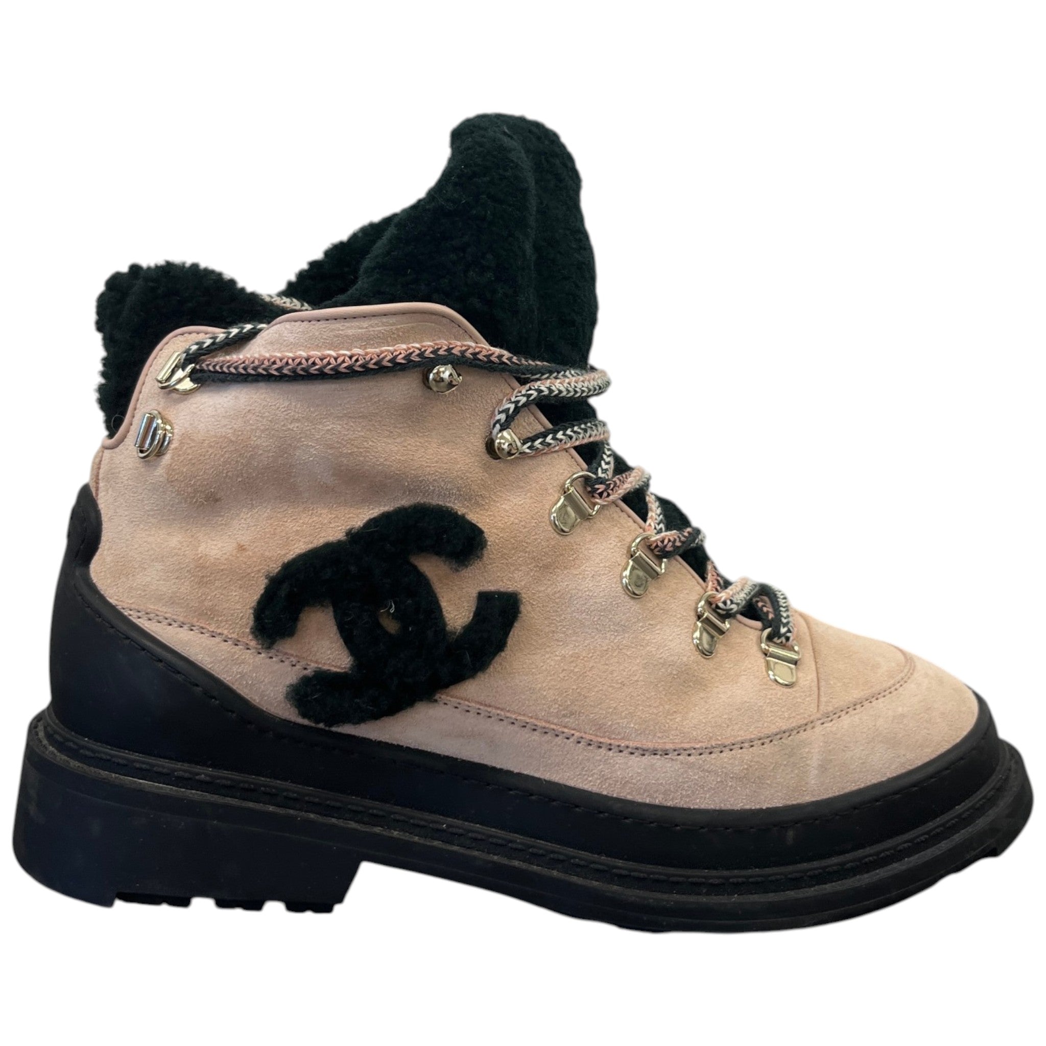 Women's Interlocking Cc Shearling Combat Boots Pink Size EU 39 / UK 6