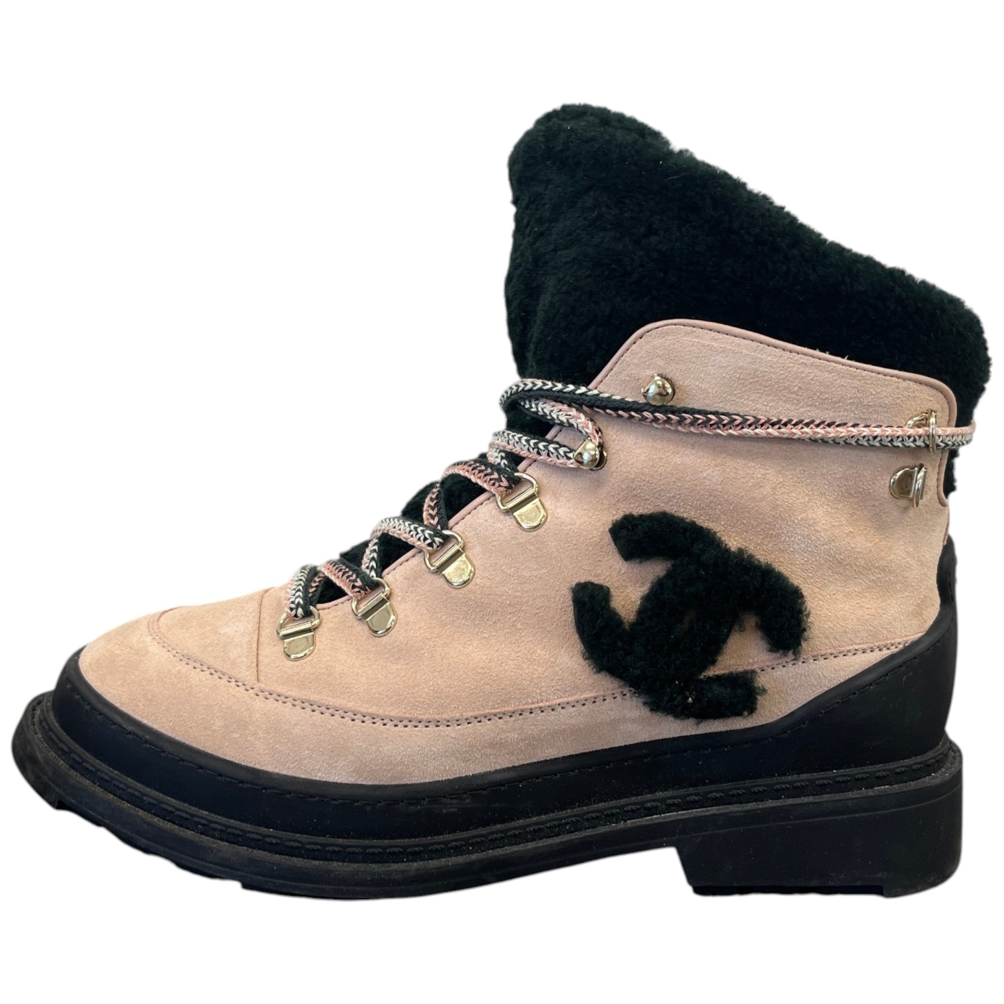 Women's Interlocking Cc Shearling Combat Boots Pink Size EU 39 / UK 6
