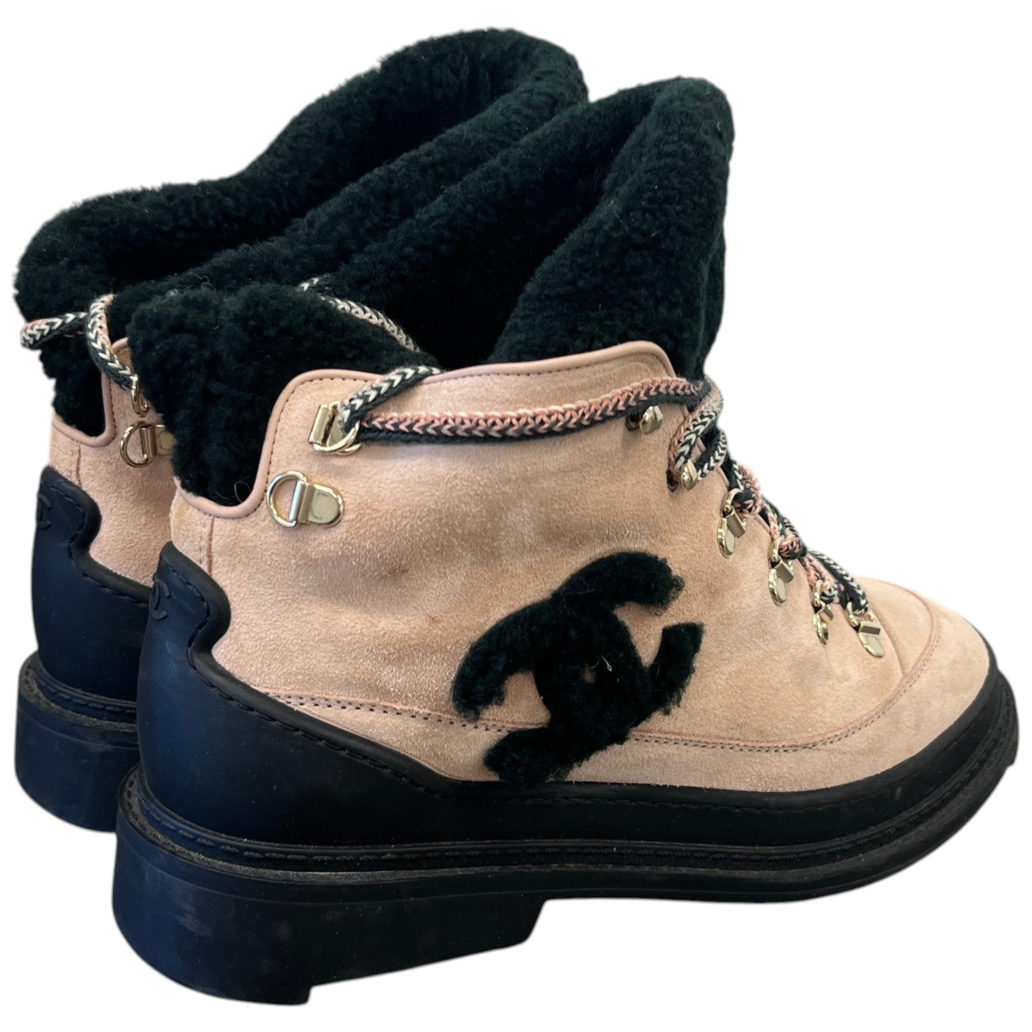 Women's Interlocking Cc Shearling Combat Boots Pink Size EU 39 / UK 6