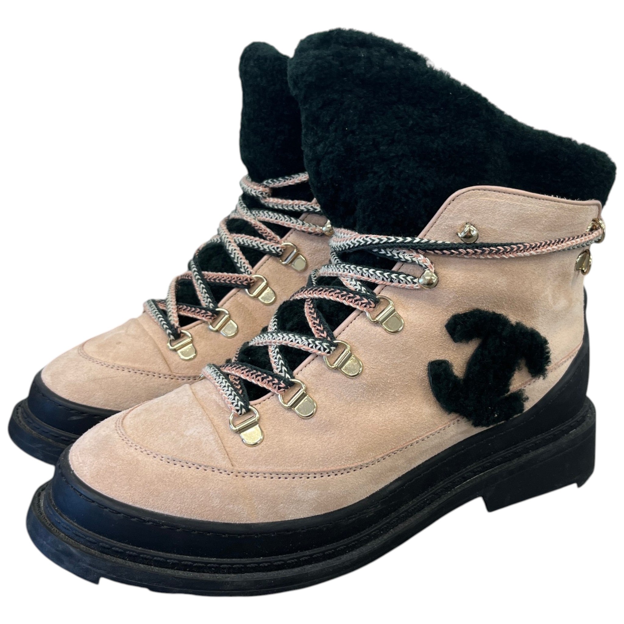 Women's Interlocking Cc Shearling Combat Boots Pink Size EU 39 / UK 6