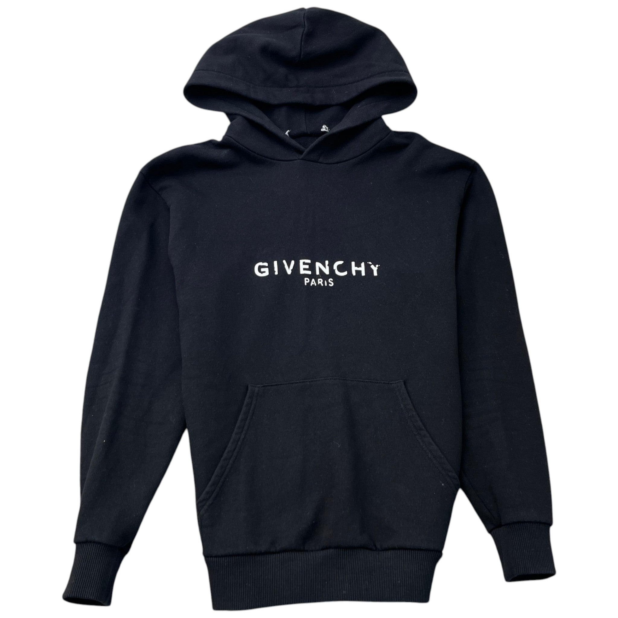 Men's Distressed Logo Print Hoodie Black Size XS
