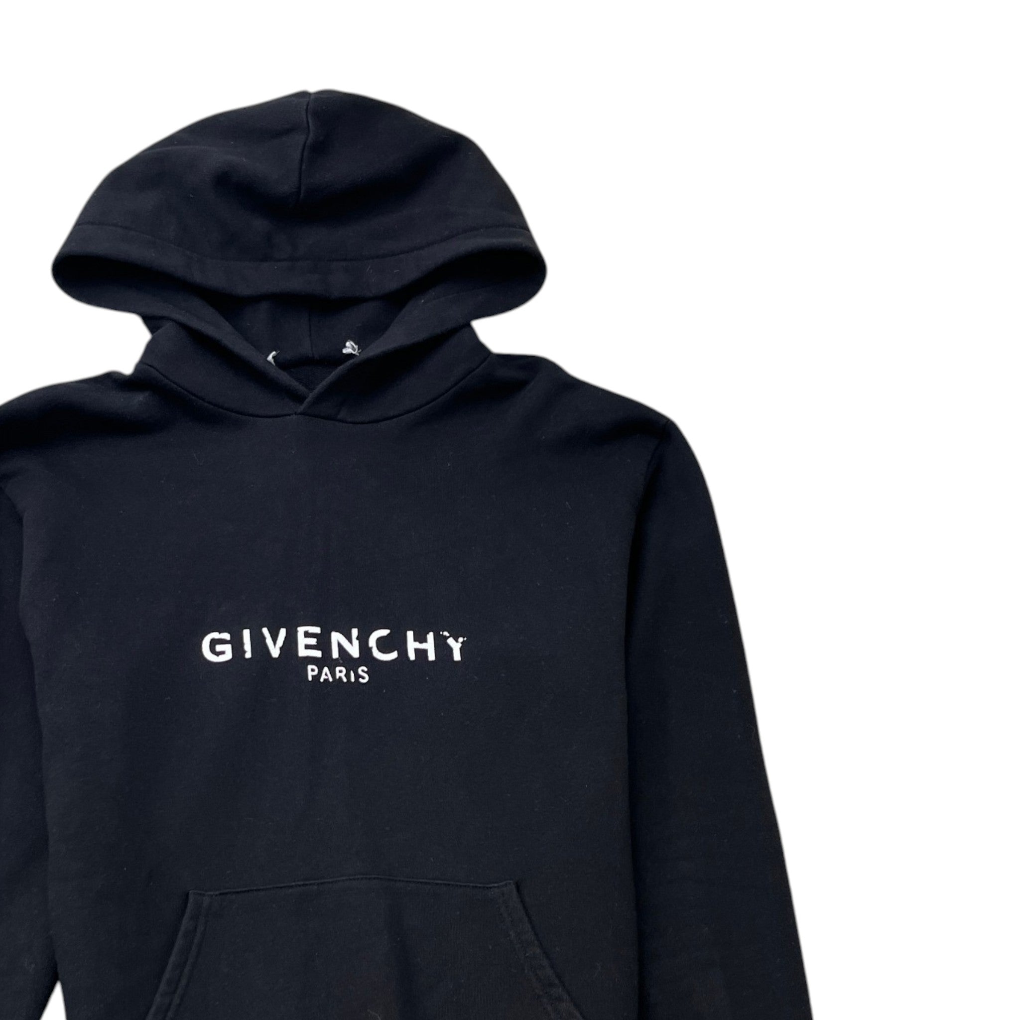 Men's Distressed Logo Print Hoodie Black Size XS