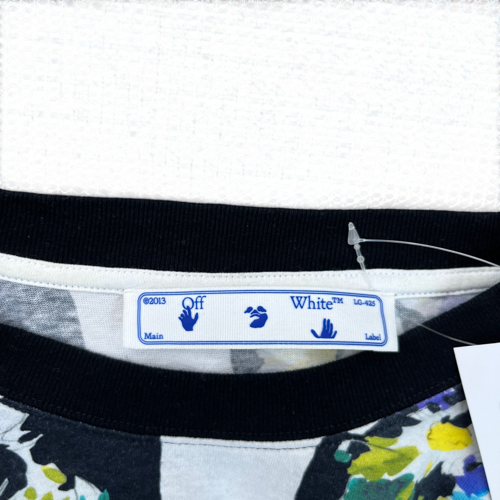 Men's Check Flowers T-Shirt White Size XS