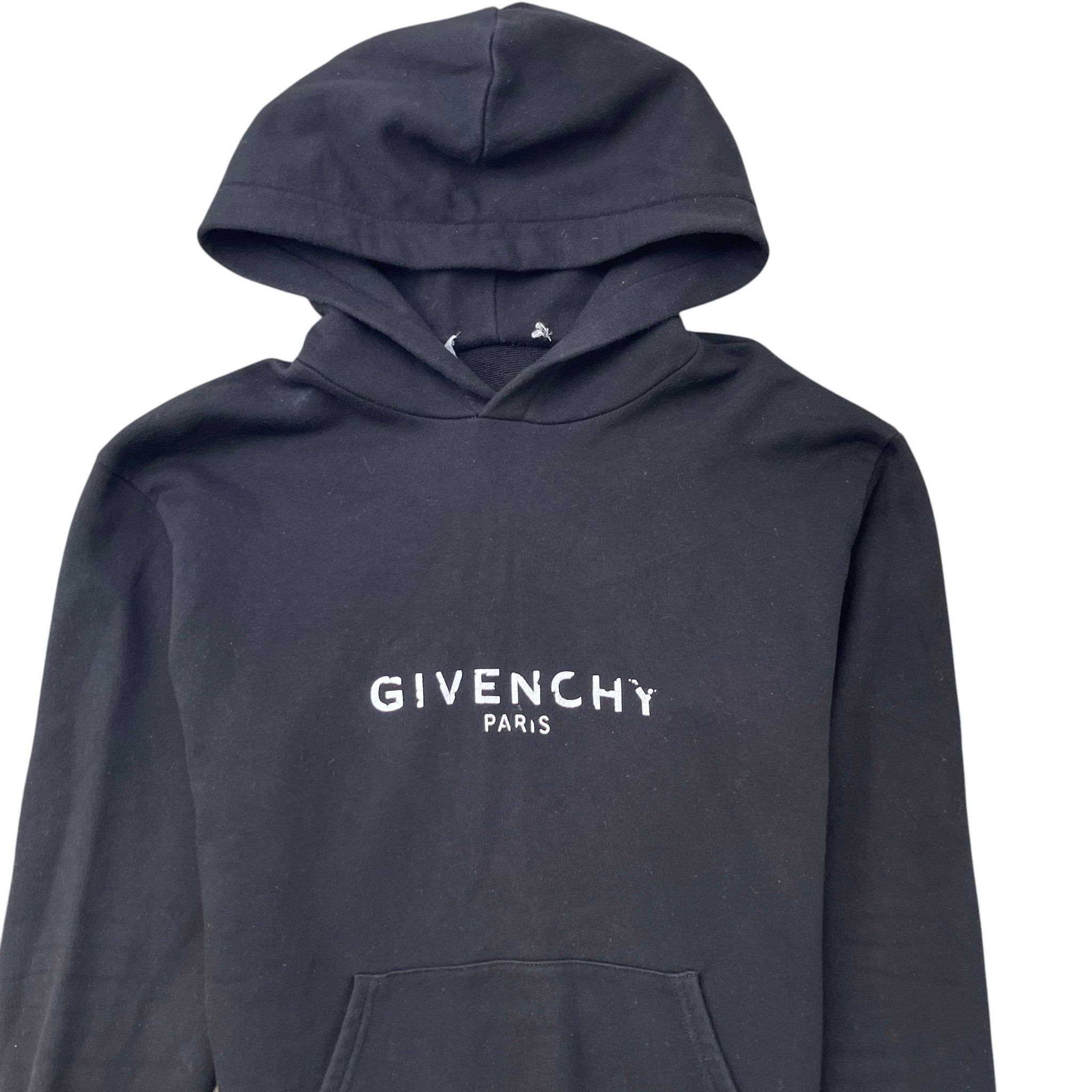 Men's Distressed Logo Print Hoodie Black Size XS