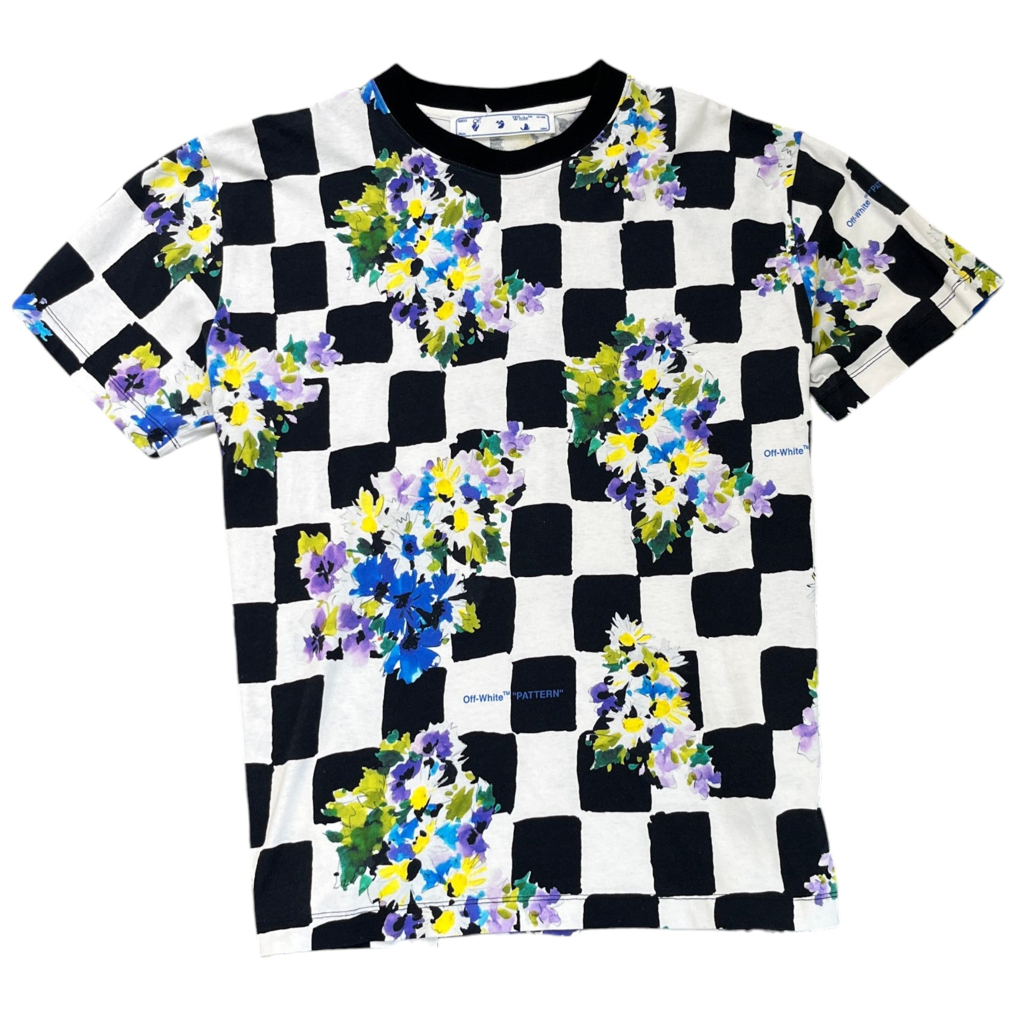 Men's Check Flowers T-Shirt White Size XS