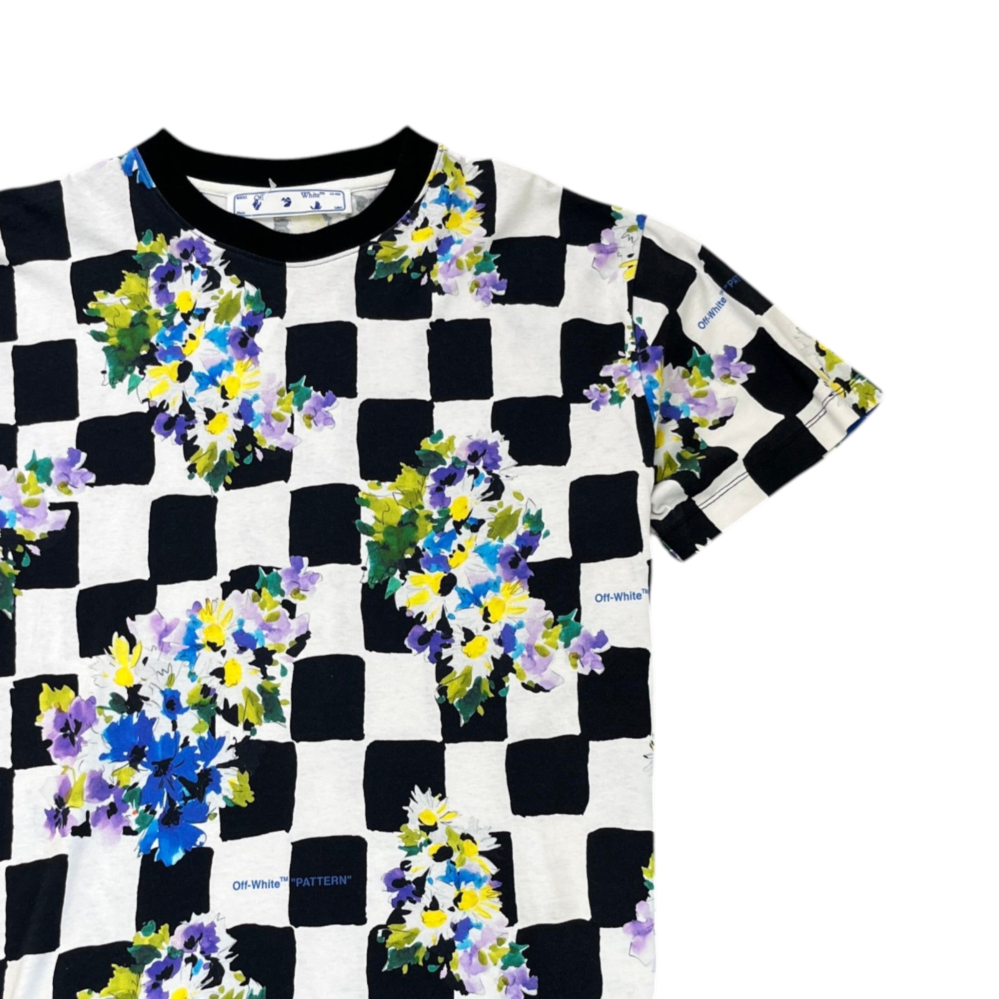 Men's Check Flowers T-Shirt White Size XS