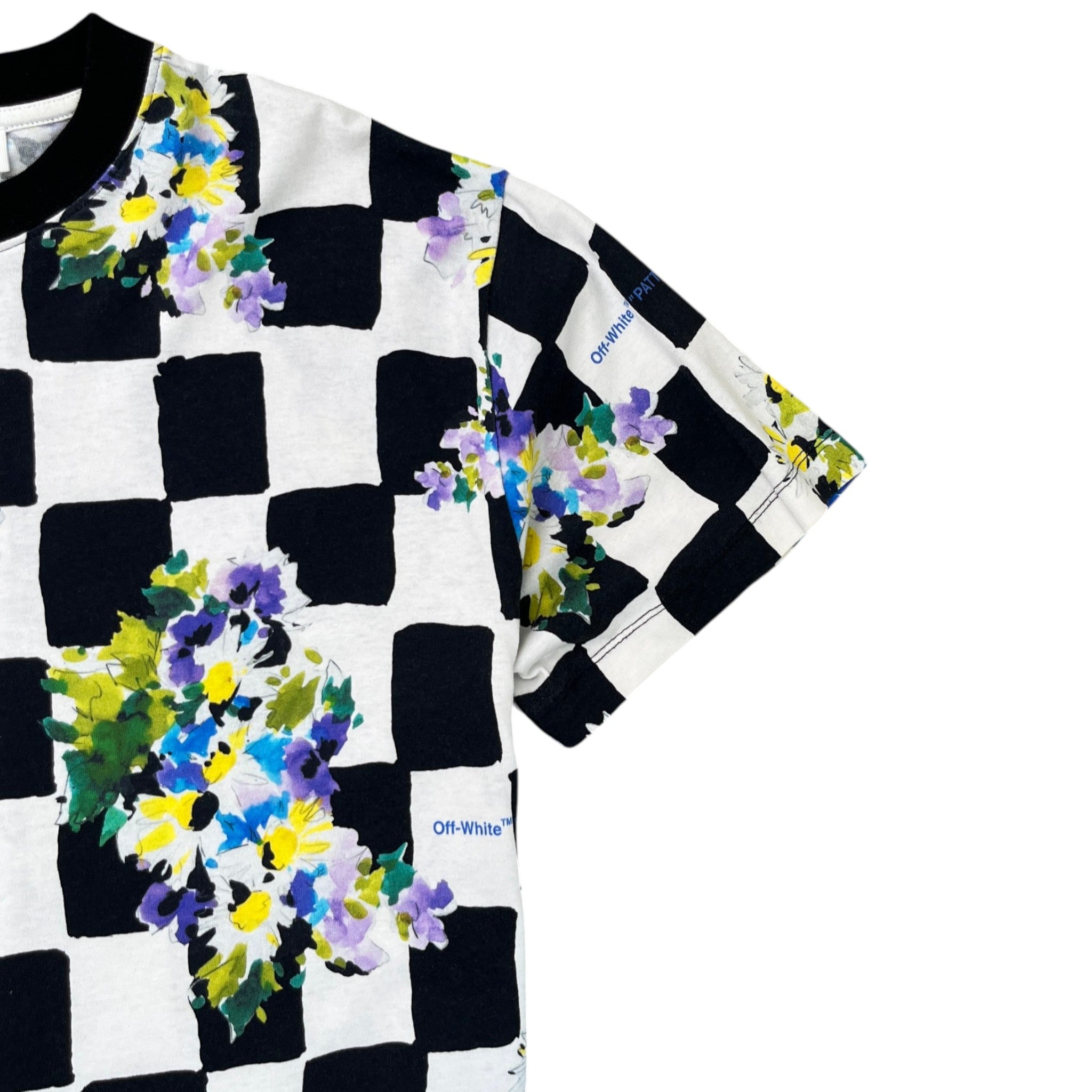Men's Check Flowers T-Shirt White Size XS