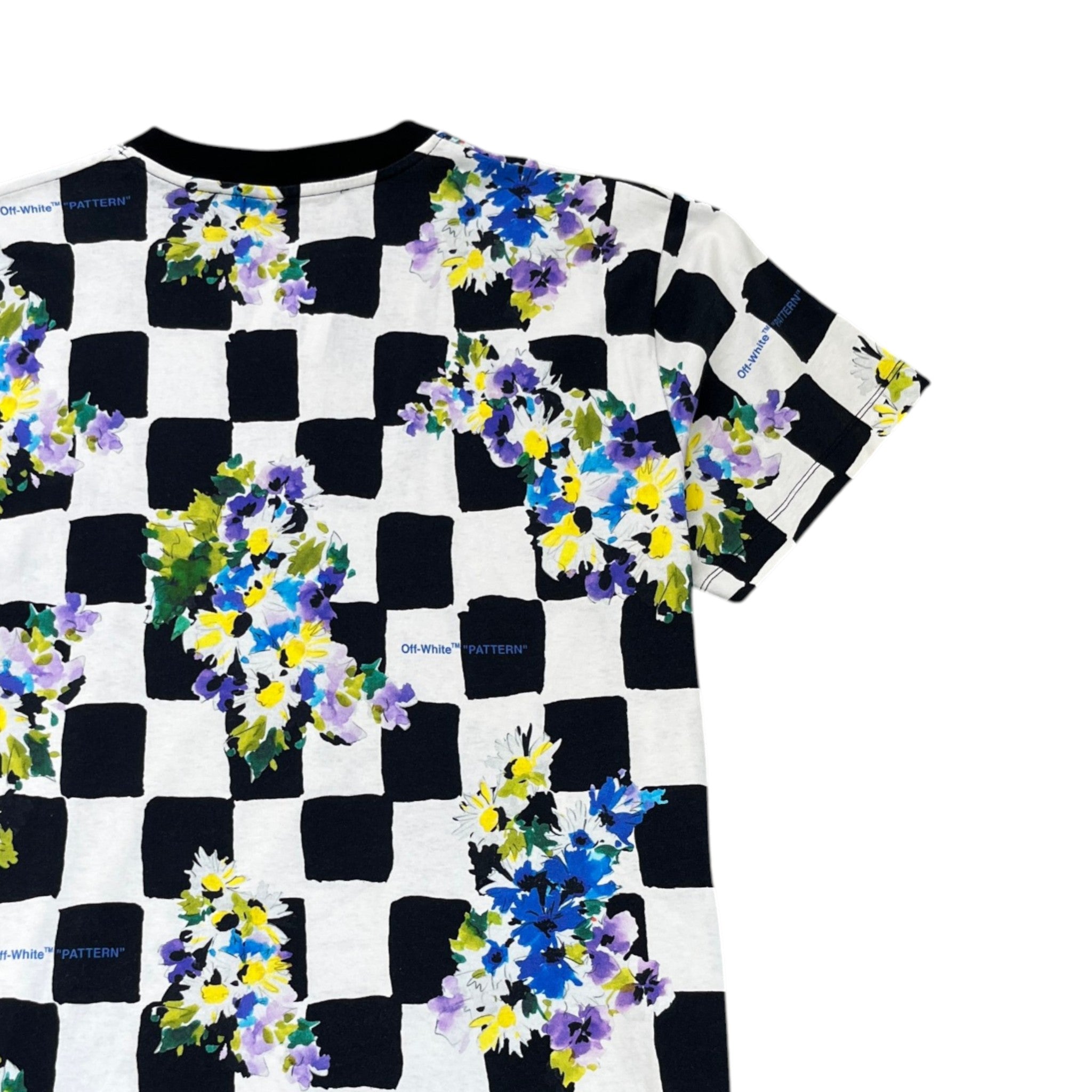 Men's Check Flowers T-Shirt White Size XS