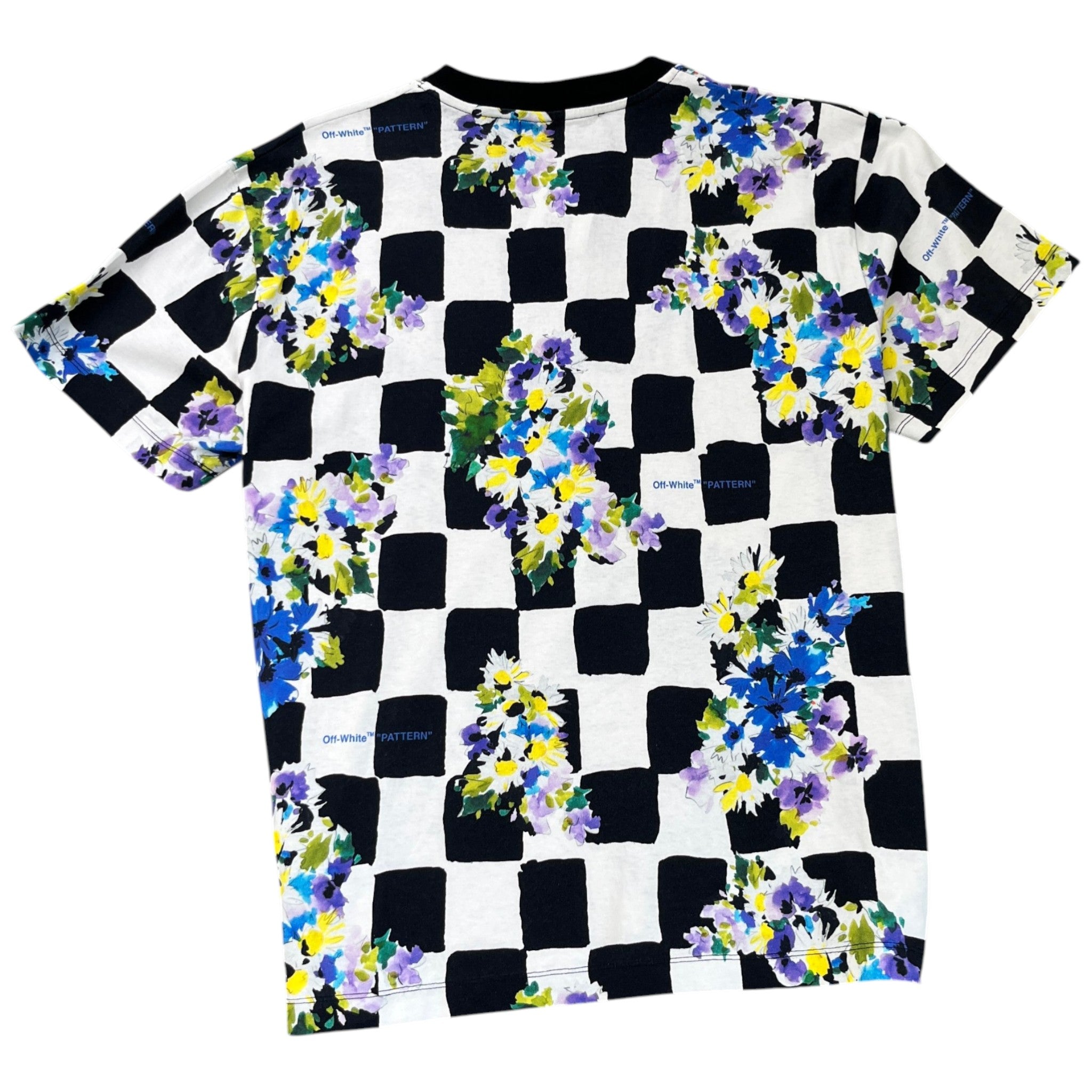 Men's Check Flowers T-Shirt White Size XS