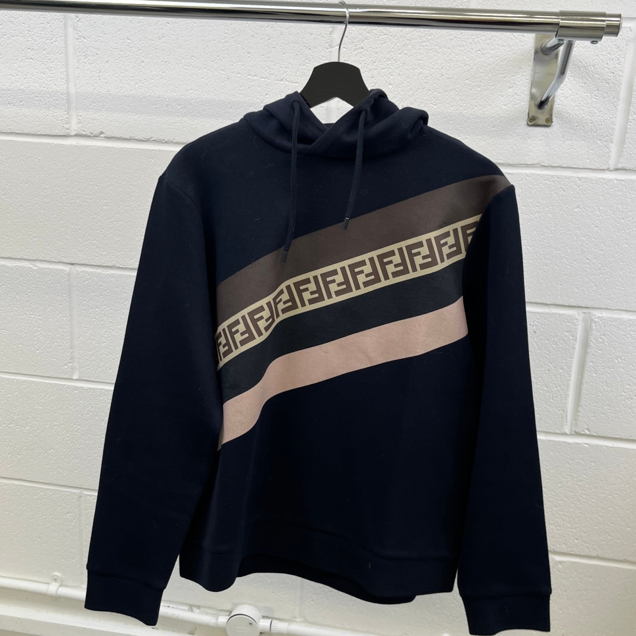 Men's Ff Monogram Stripe Hoodie Navy Size IT 48 / UK M