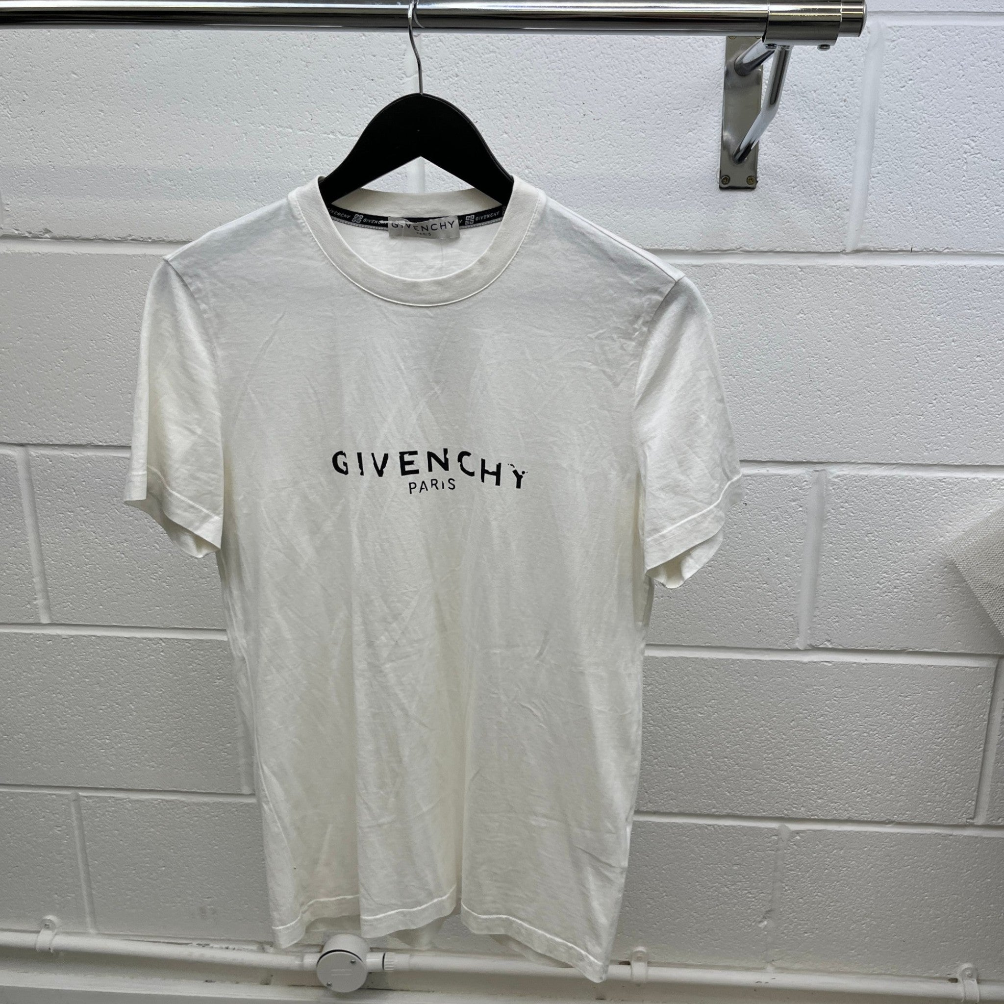 Men's Distressed Logo Print T-Shirt White Size XS