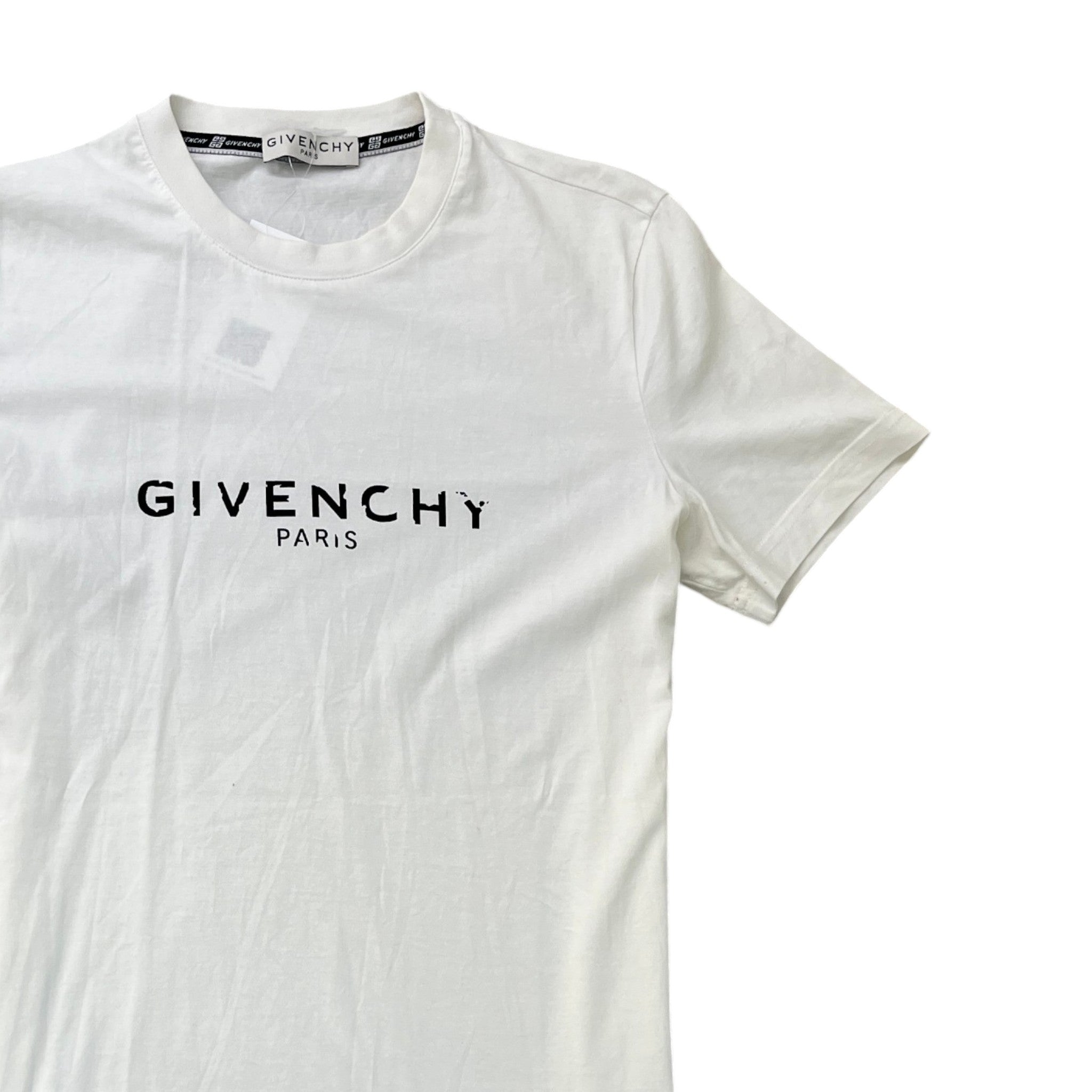 Men's Distressed Logo Print T-Shirt White Size XS