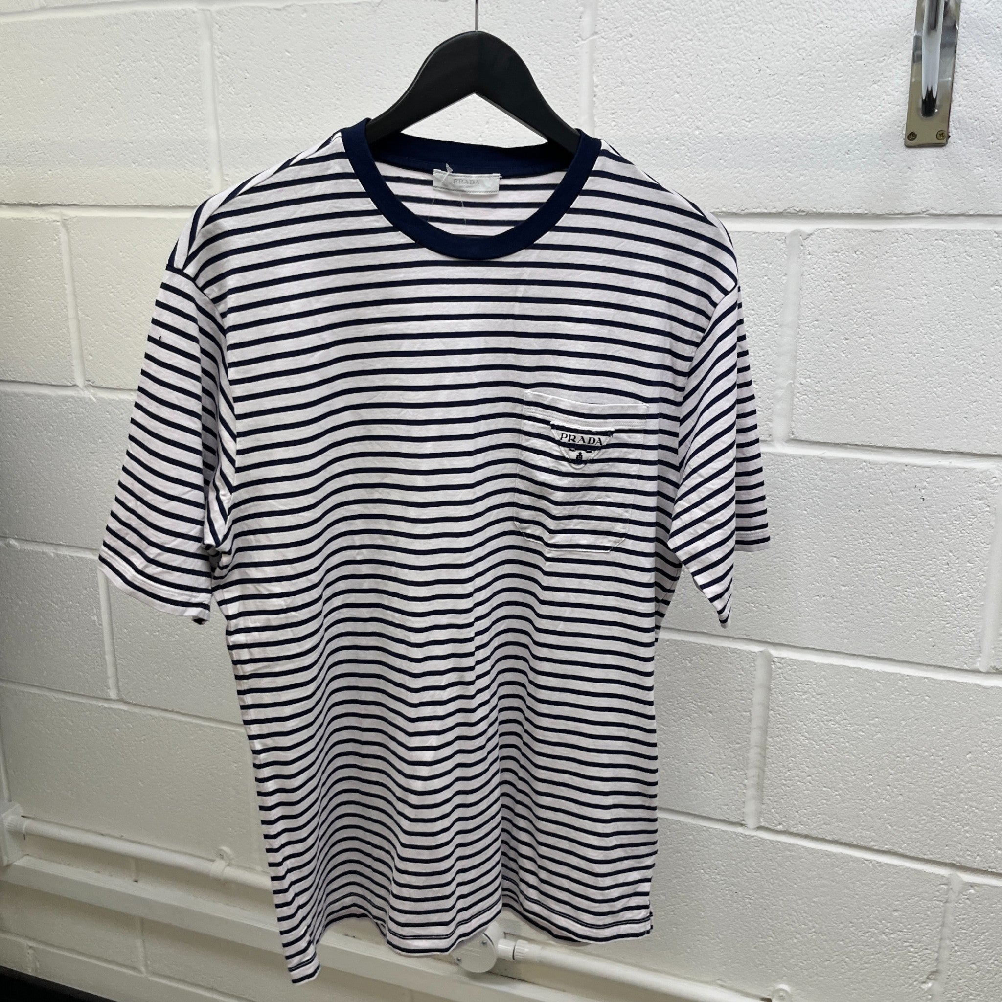 Men's Embroidered Logo Striped T-Shirt White Size L