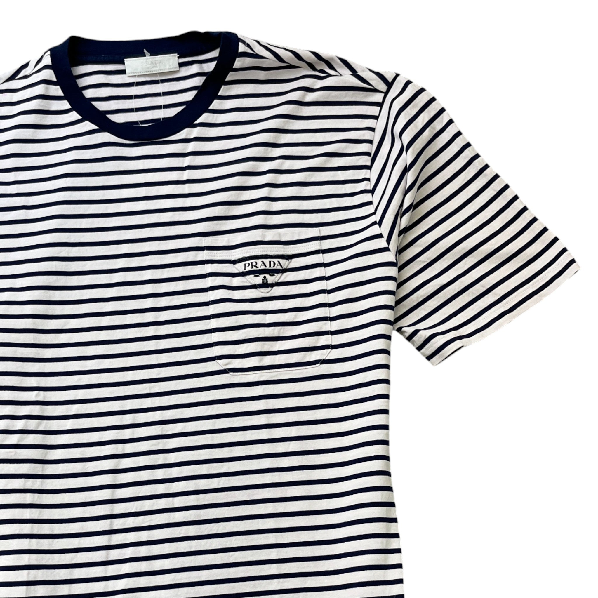Men's Embroidered Logo Striped T-Shirt White Size L