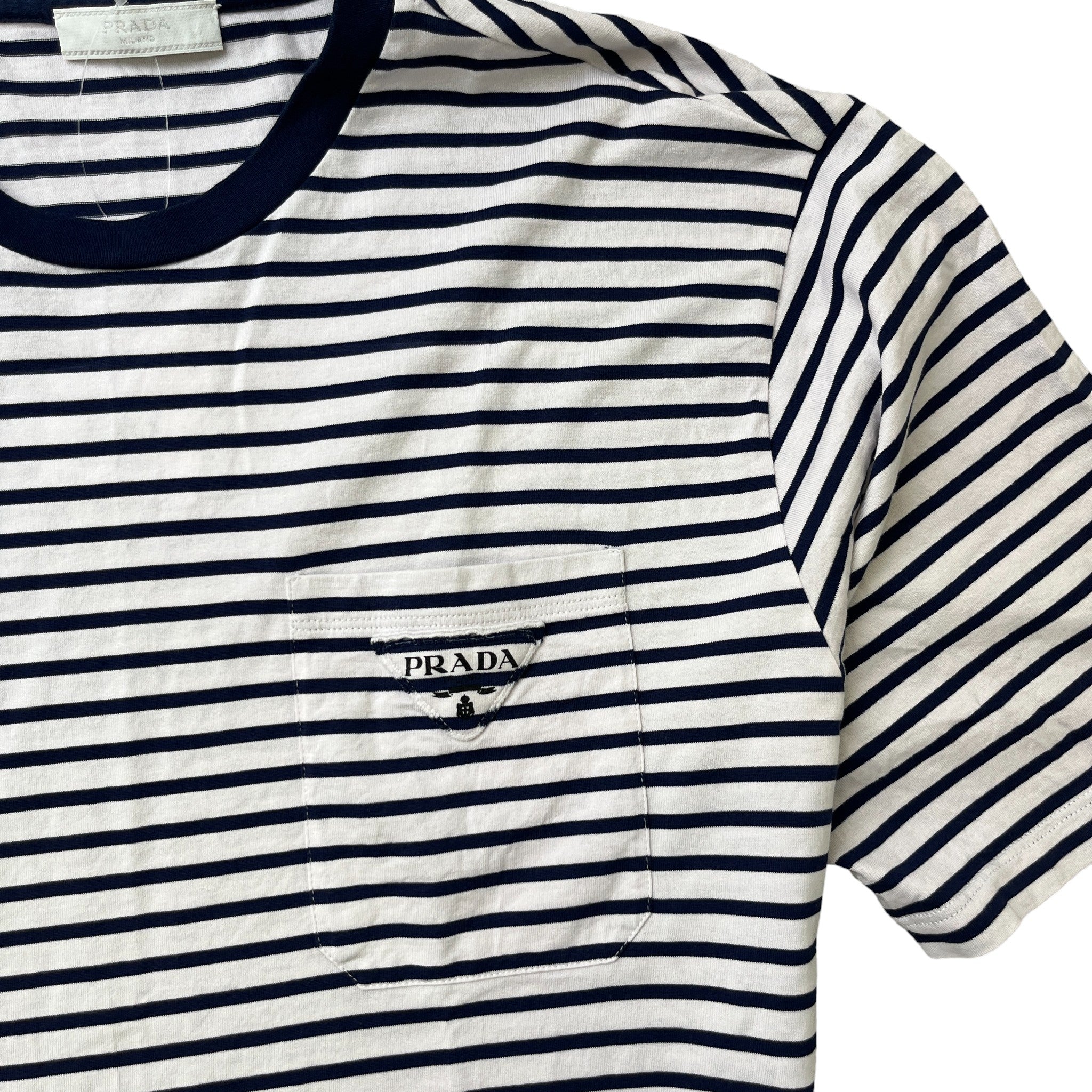 Men's Embroidered Logo Striped T-Shirt White Size L