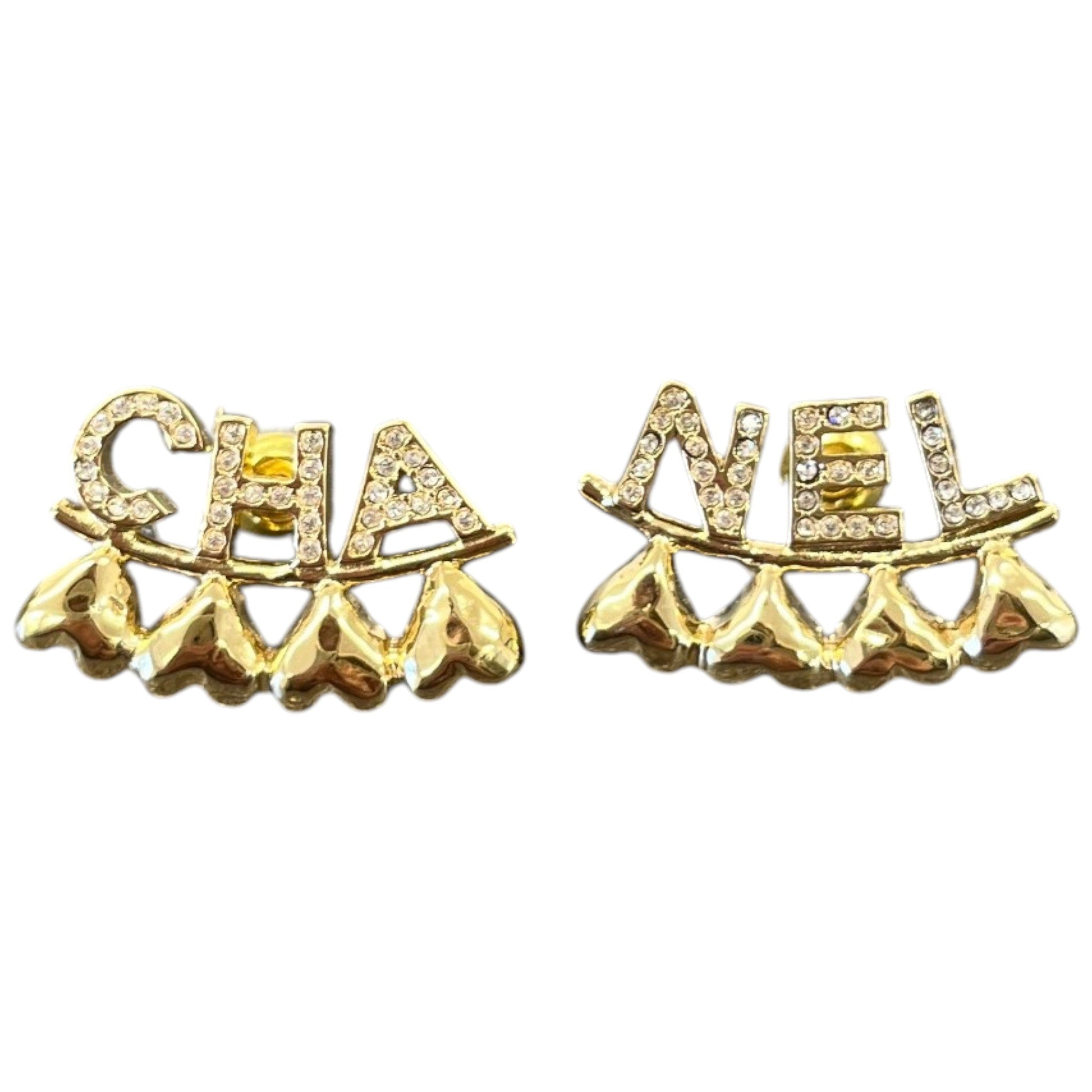 Women's Rhinestone Heart Logo Earrings Gold