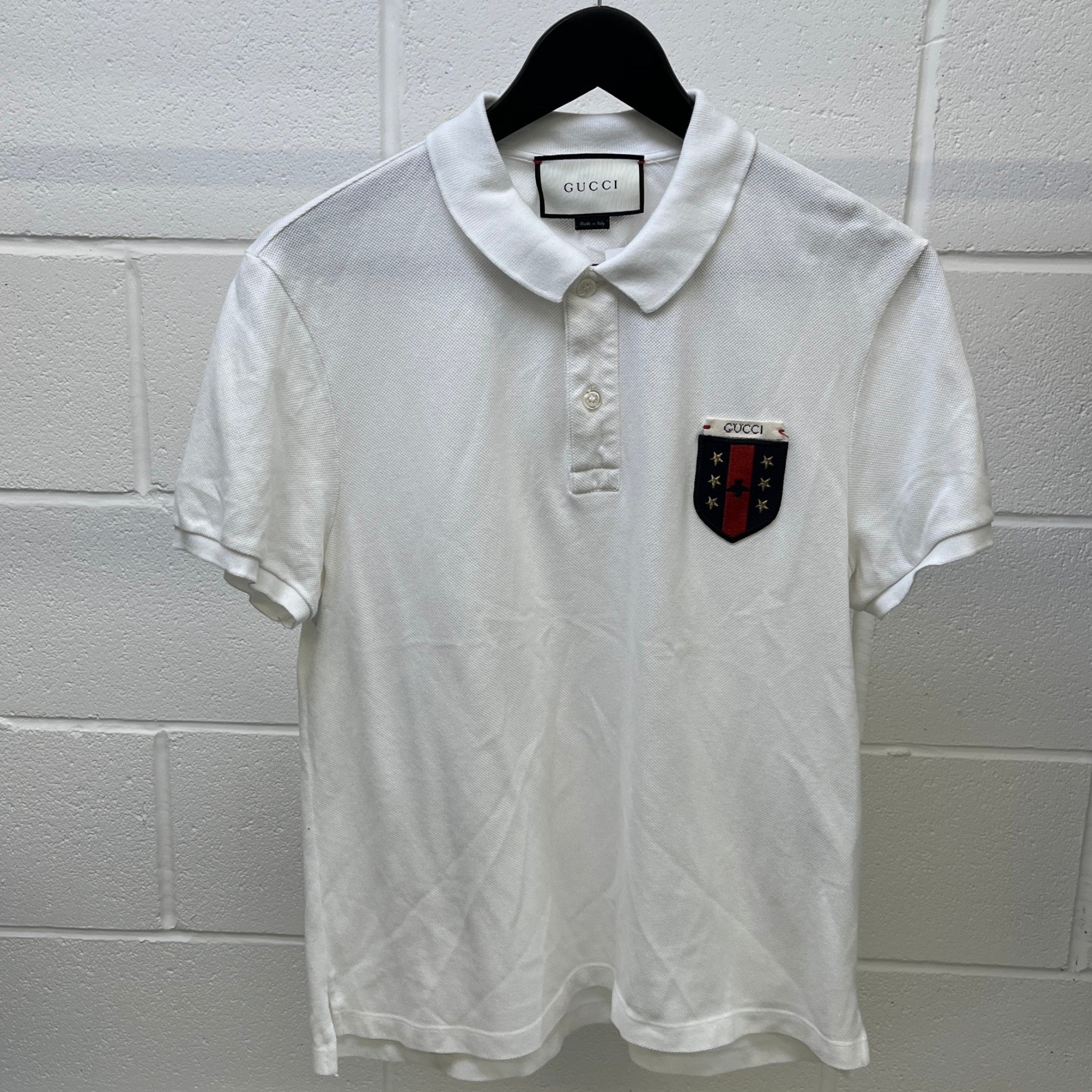 Men's Embroidered Logo Polo Shirt White Size M