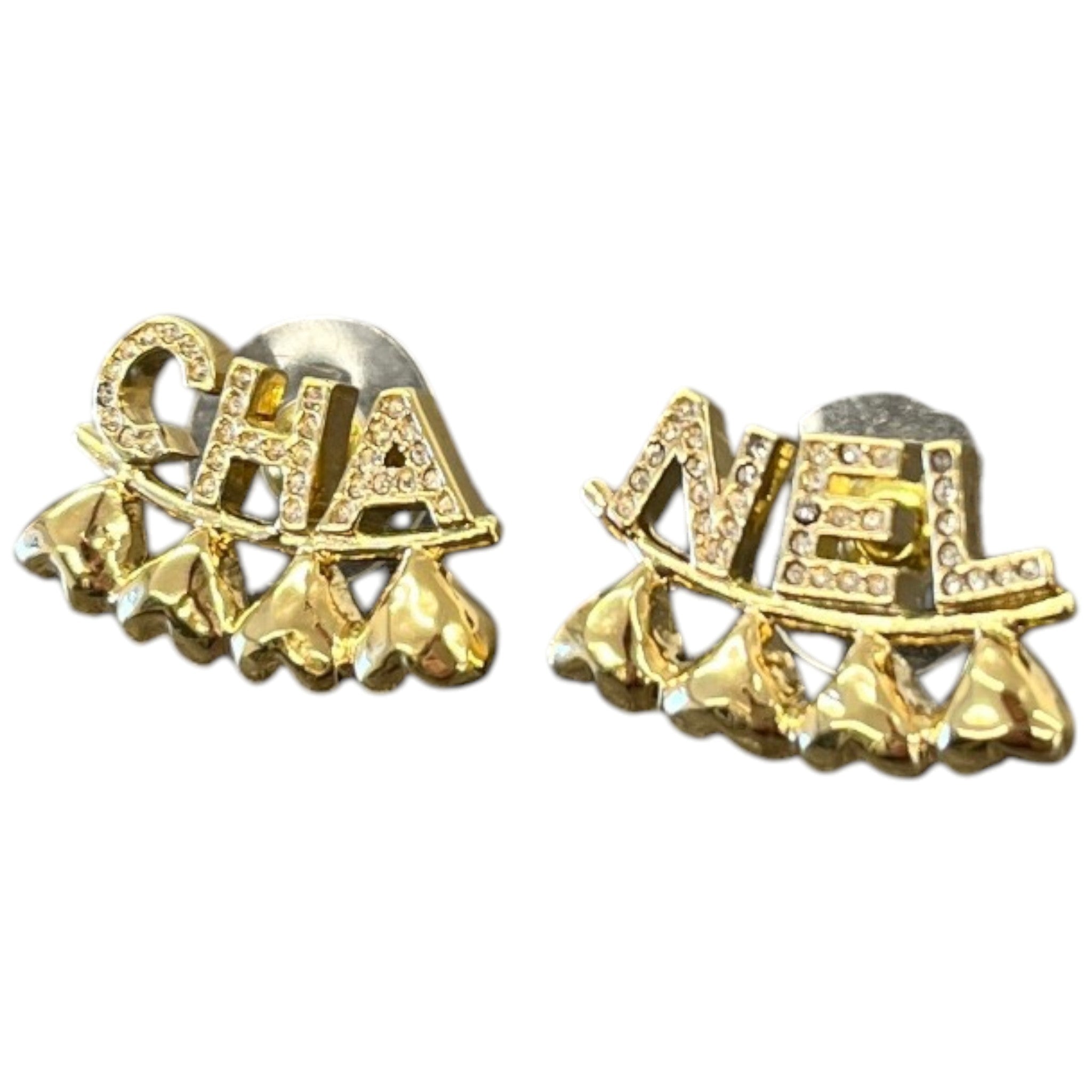 Women's Rhinestone Heart Logo Earrings Gold