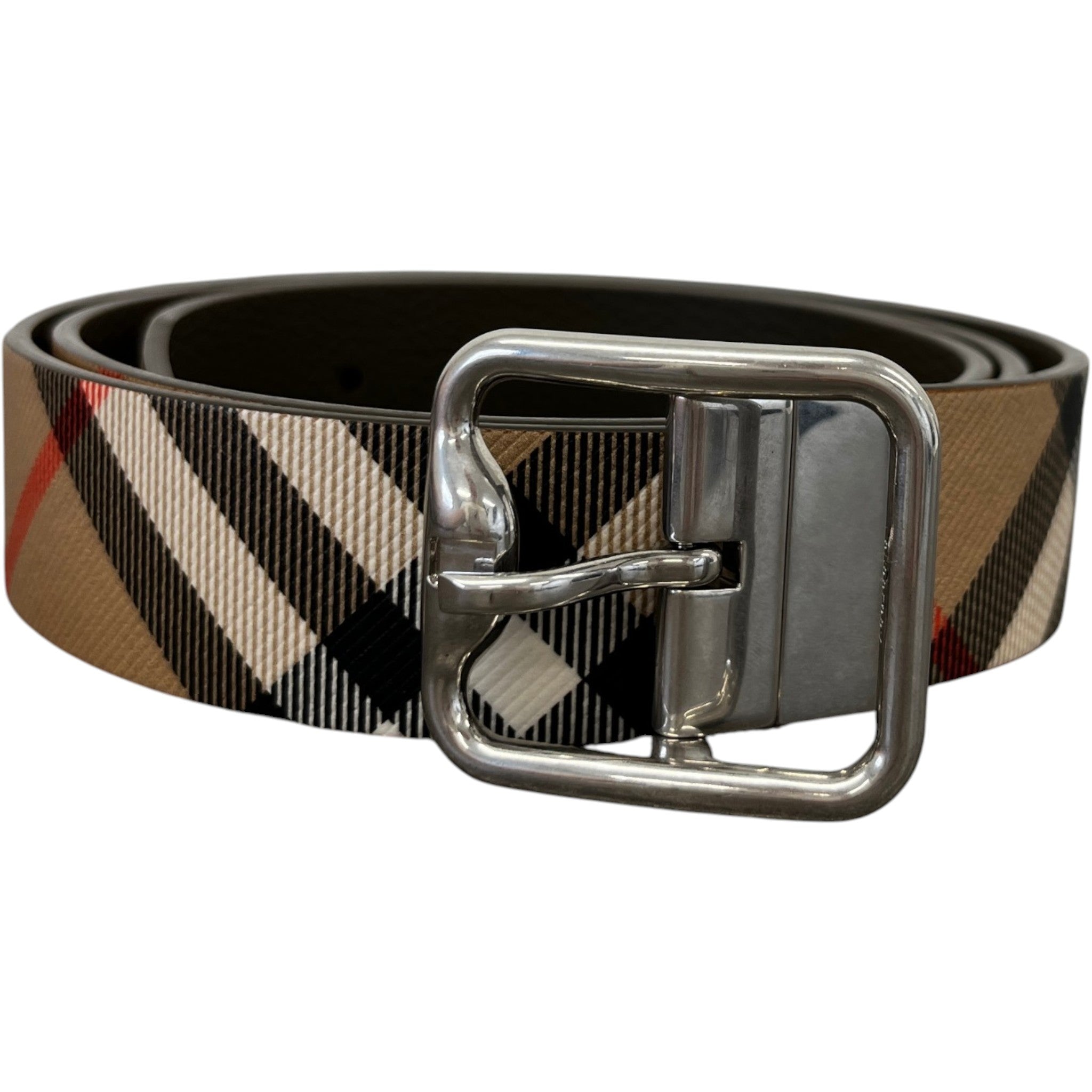 Men's Reversible Check B Buckle Belt Brown Size Waist 36"