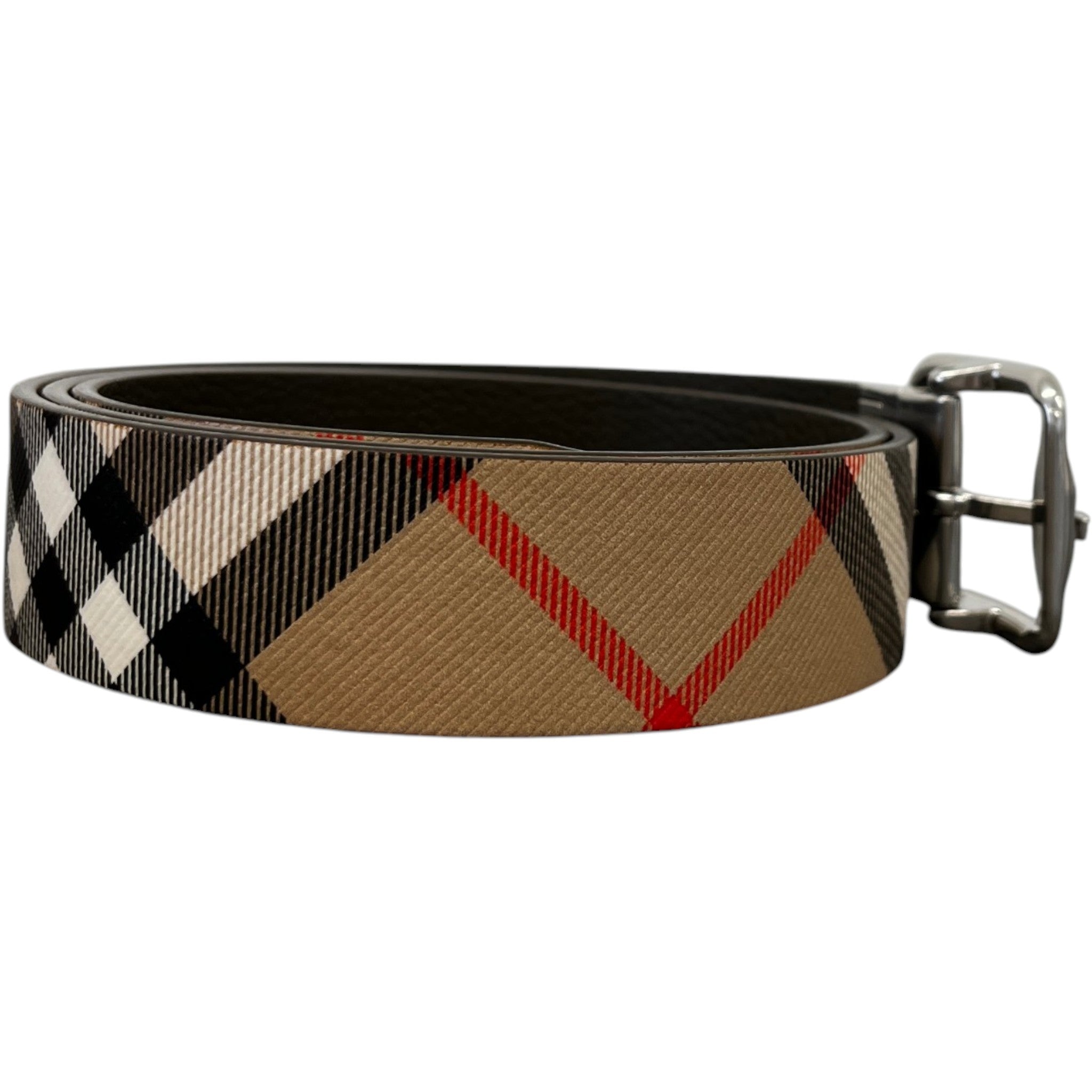 Men's Reversible Check B Buckle Belt Brown Size Waist 36"