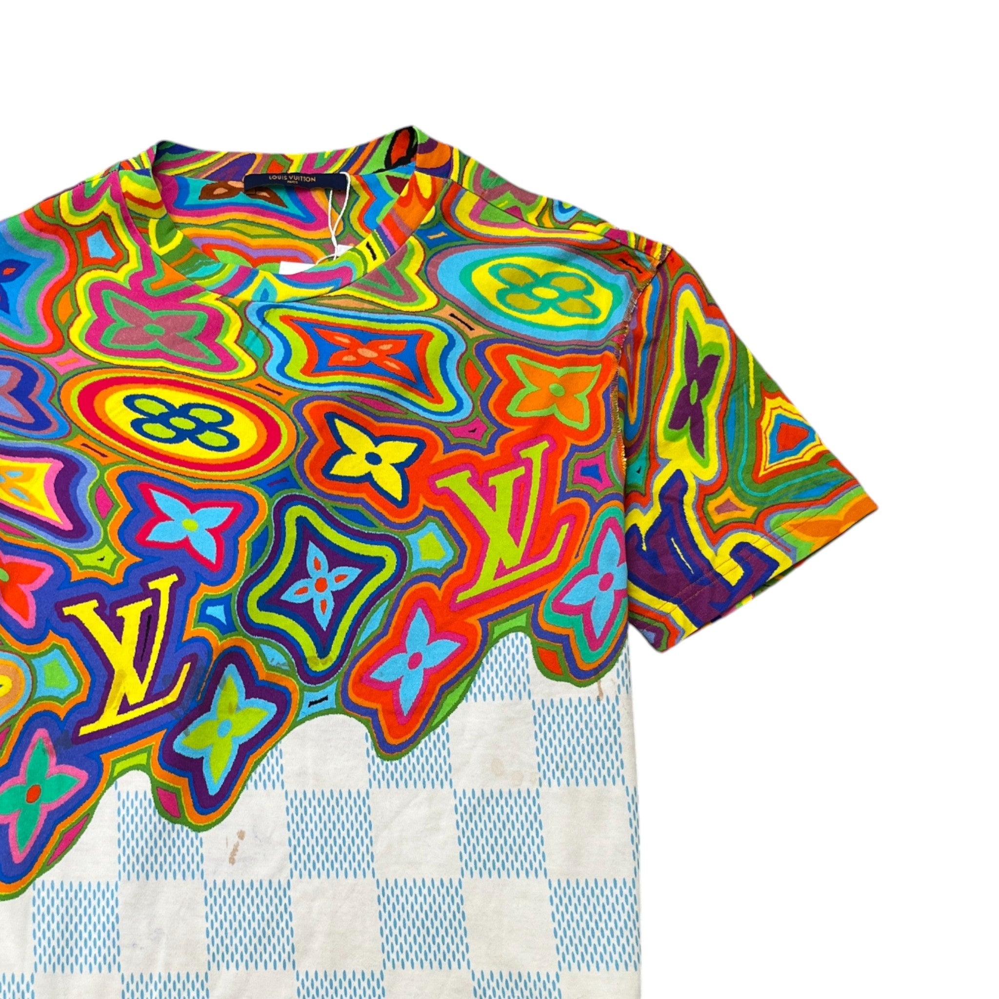 Men's Psychedelic Print Damier T-Shirt Blue Size M