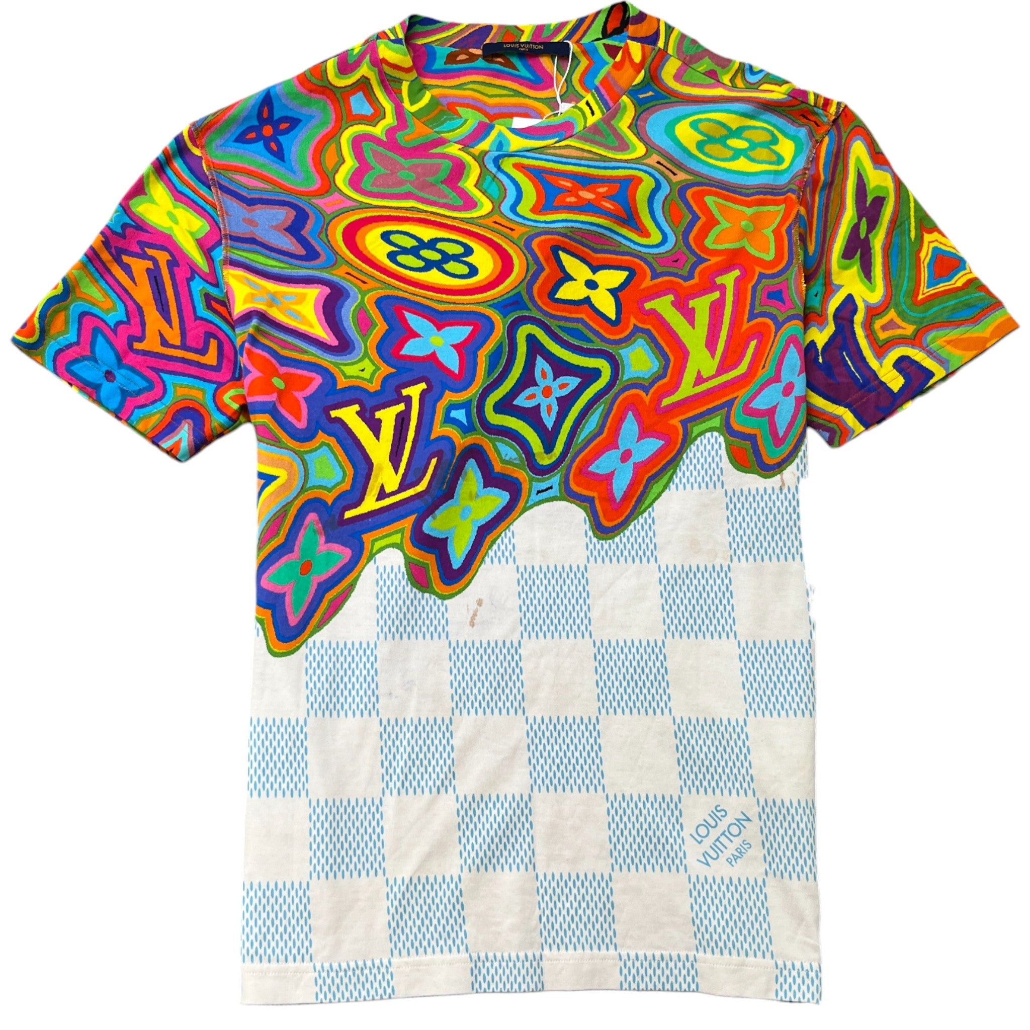 Men's Psychedelic Print Damier T-Shirt Blue Size M