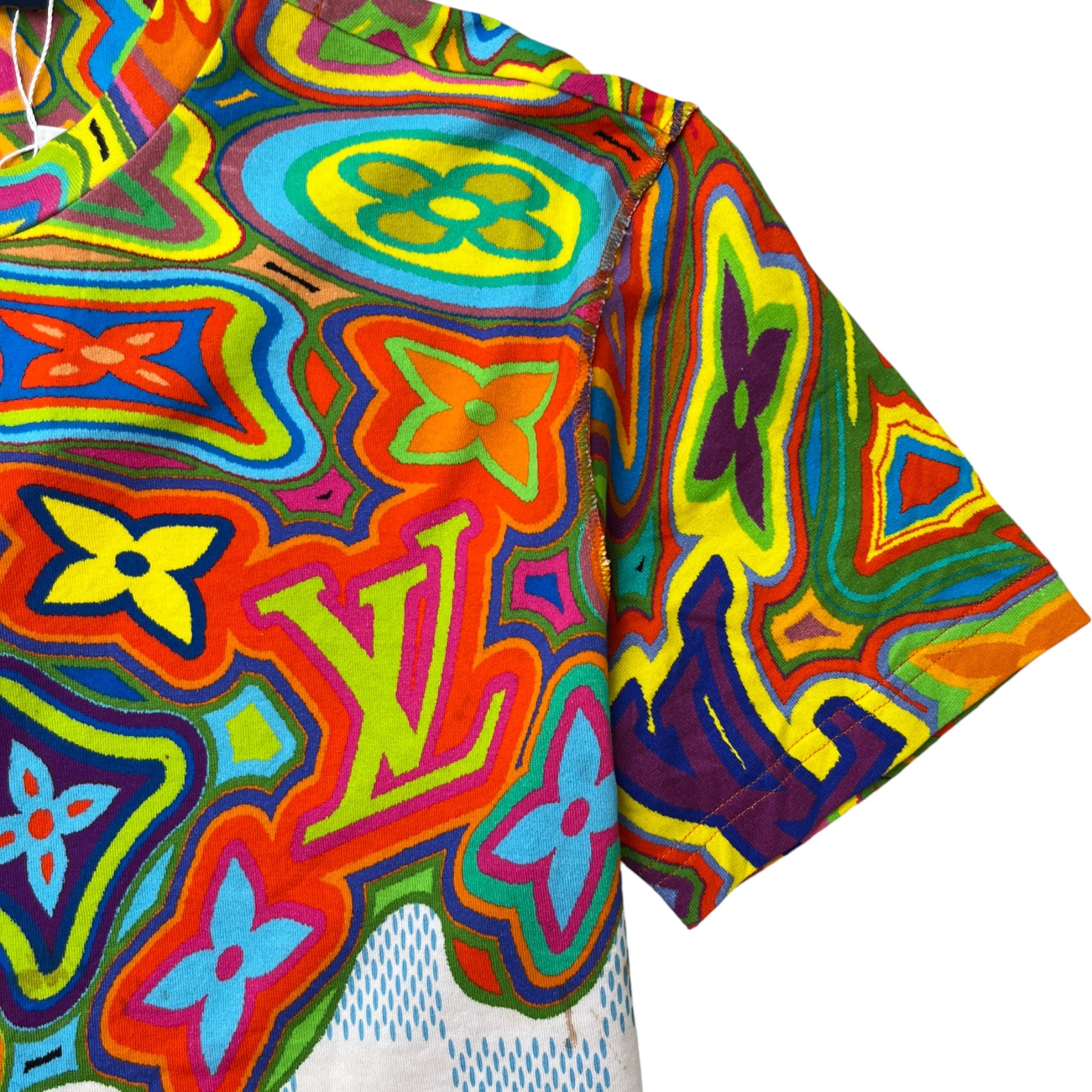 Men's Psychedelic Print Damier T-Shirt Blue Size M