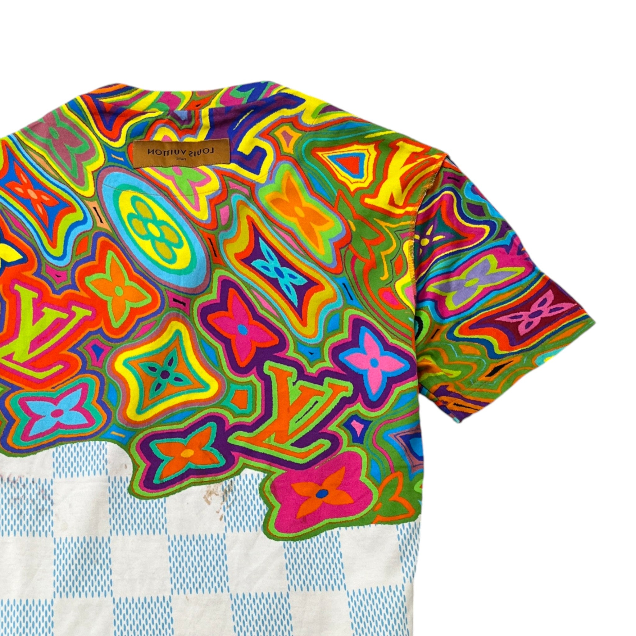 Men's Psychedelic Print Damier T-Shirt Blue Size M