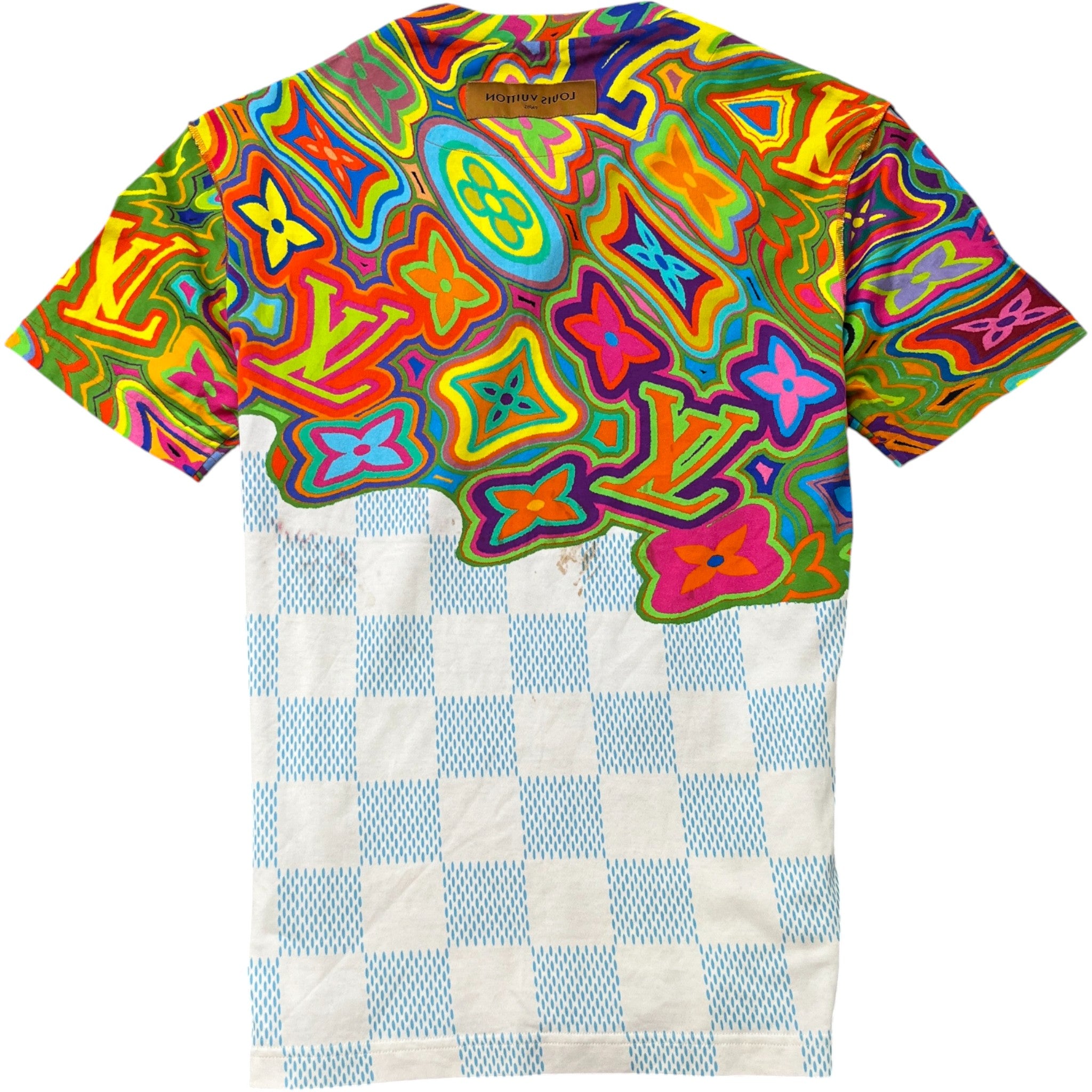 Men's Psychedelic Print Damier T-Shirt Blue Size M