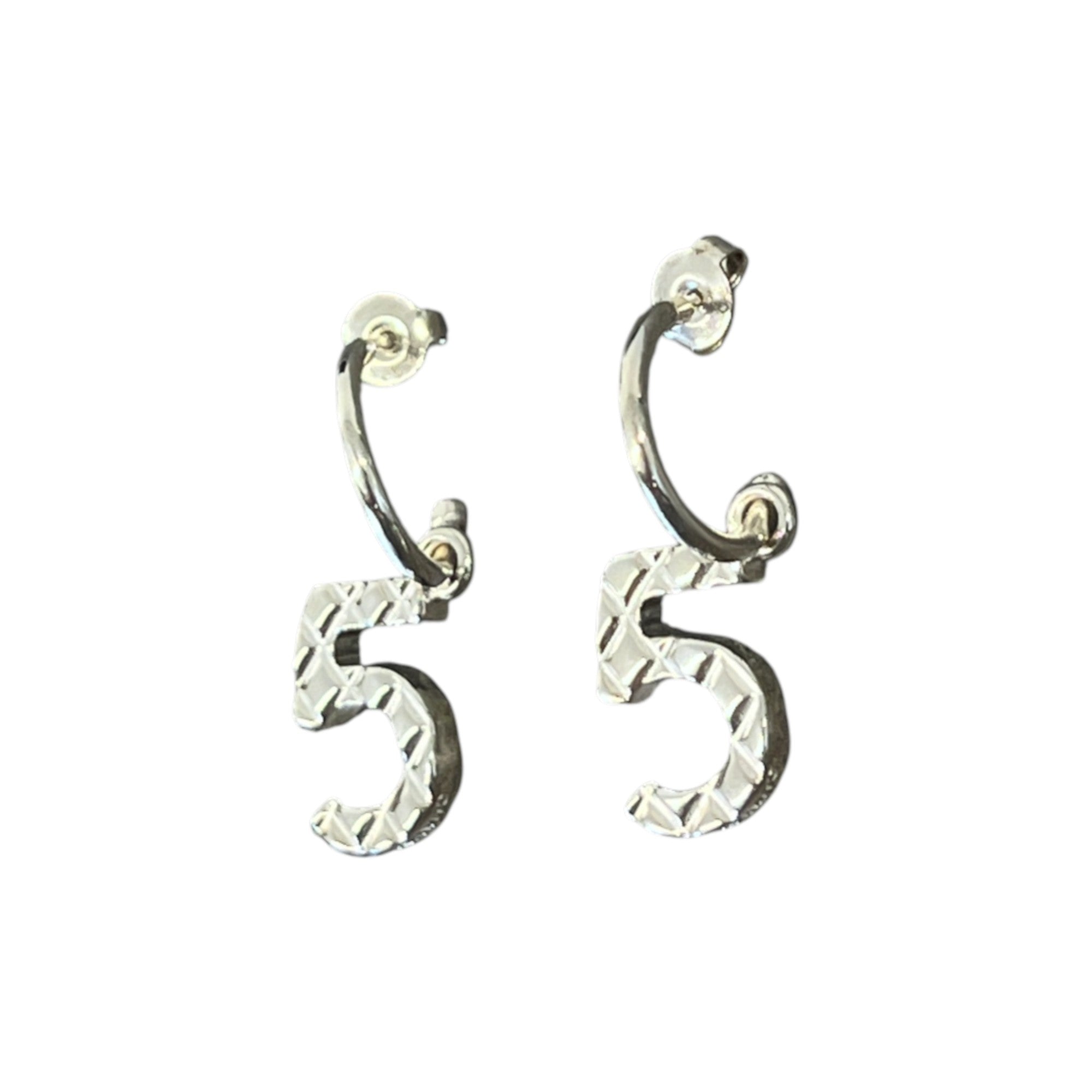 Women's Number 5 Earrings Silver