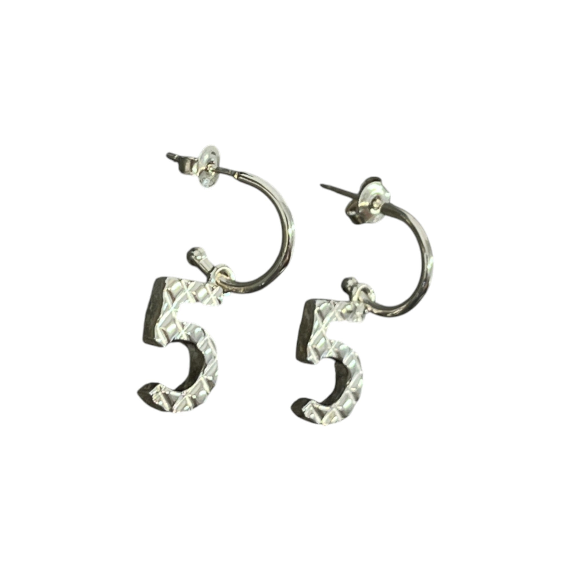 Women's Number 5 Earrings Silver