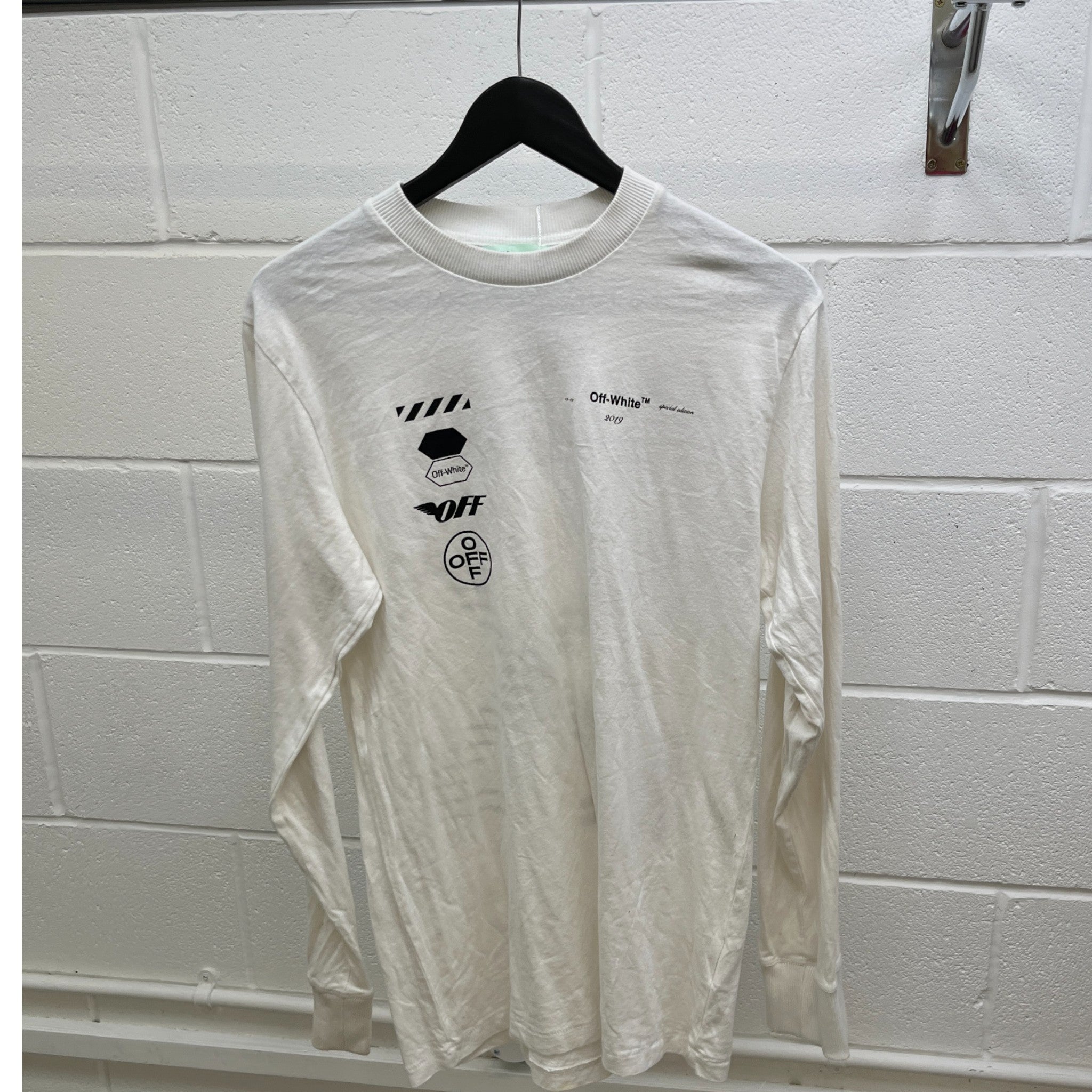 Men's Racing Arrow Long Sleeve T-Shirt White Size M