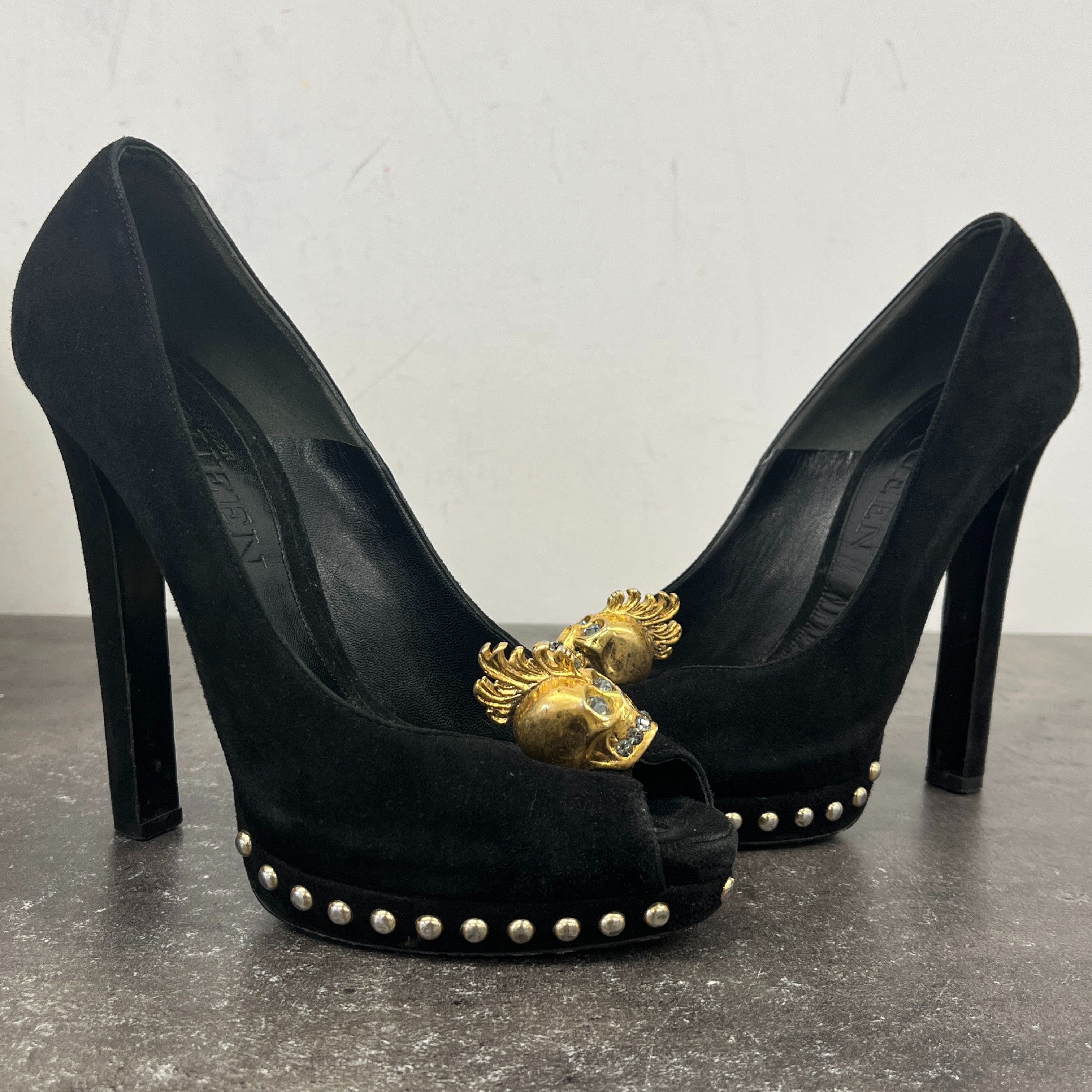 Women's Skull Peep Toe Heels Black Size EU 37 / UK 4