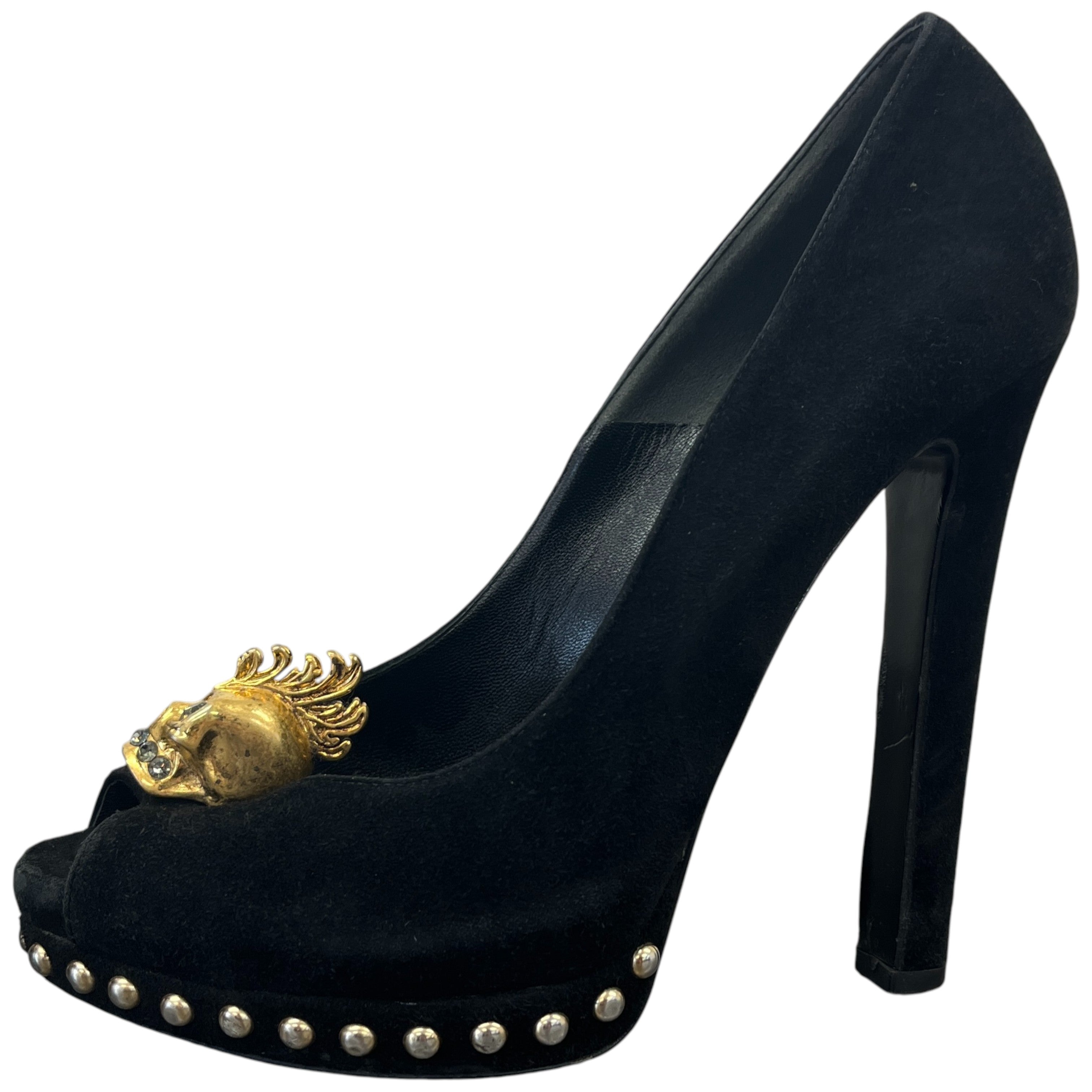 Women's Skull Peep Toe Heels Black Size EU 37 / UK 4