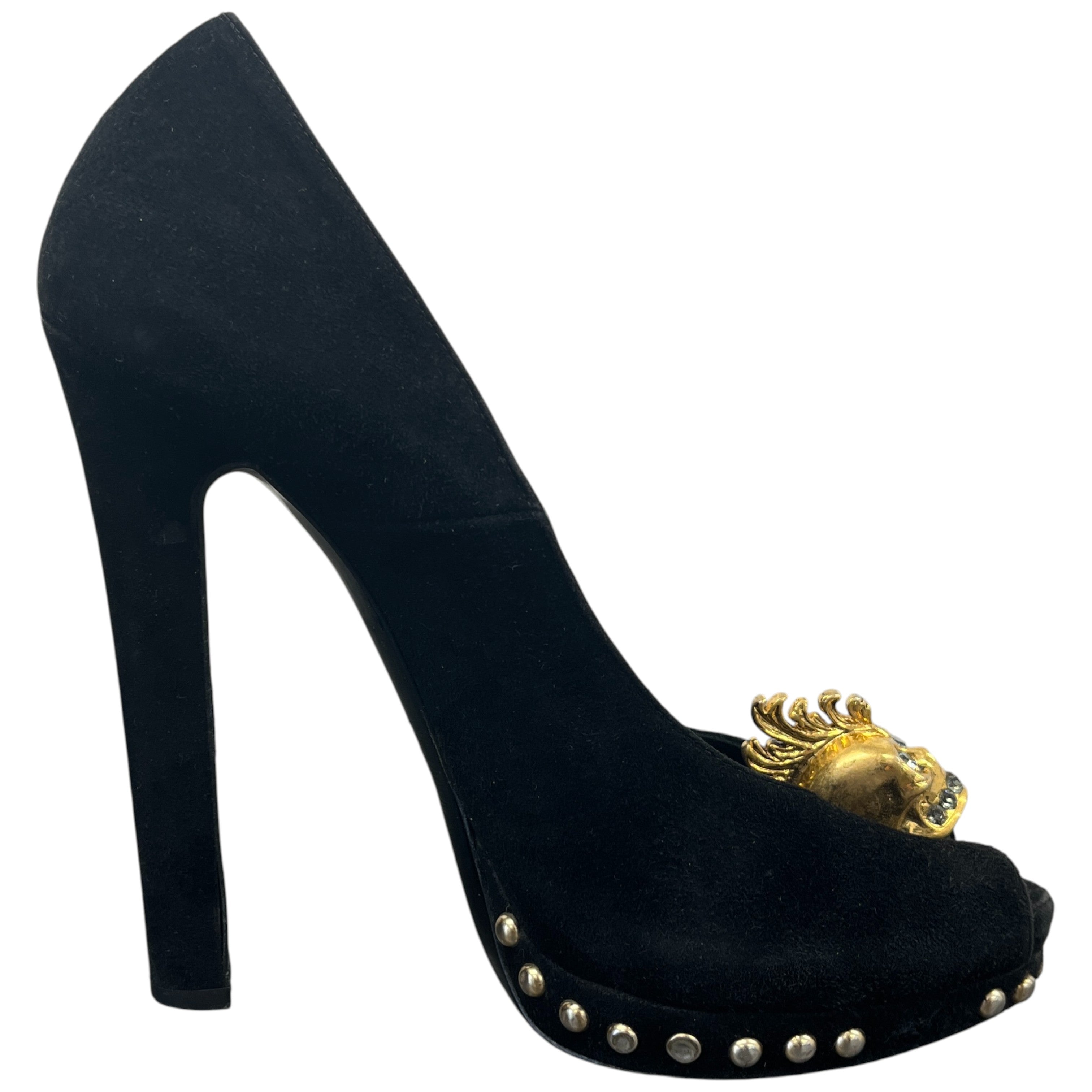 Women's Skull Peep Toe Heels Black Size EU 37 / UK 4