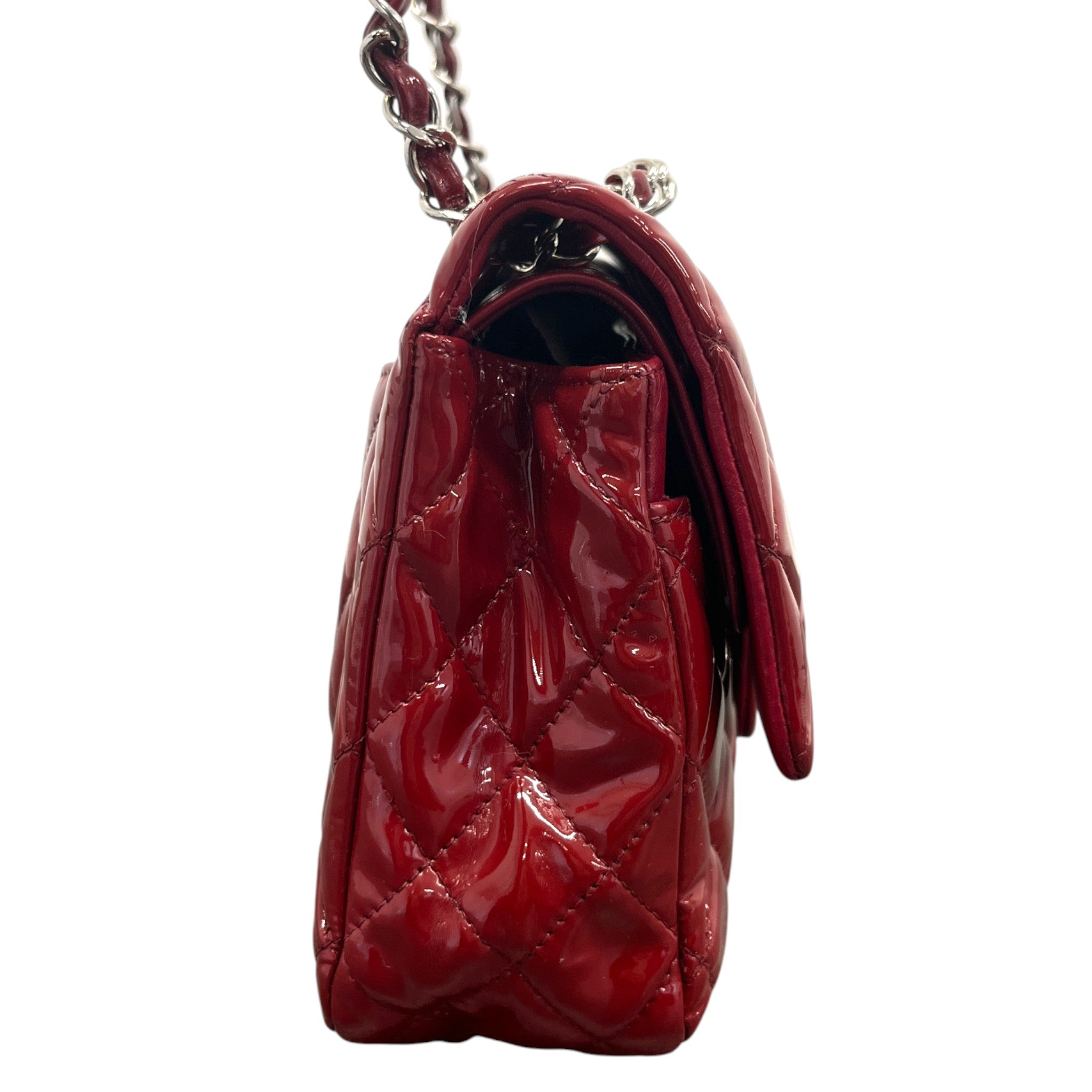 Women's Classic Double Flap Medium Patent Handbag Burgundy