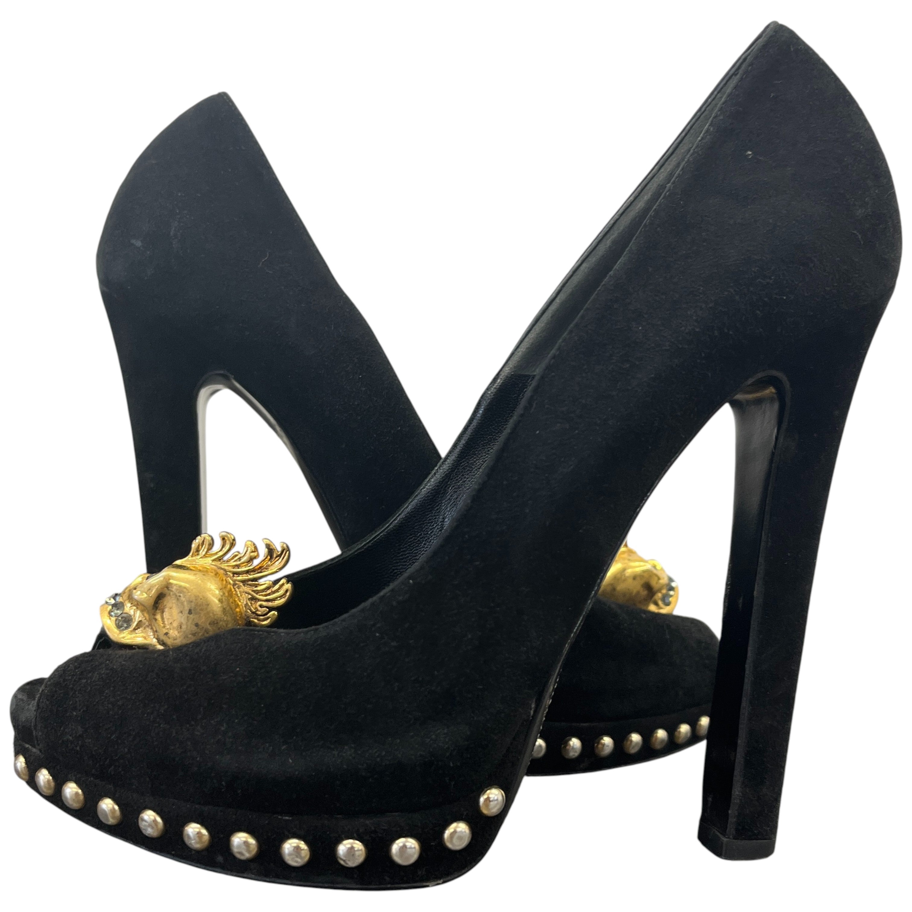 Women's Skull Peep Toe Heels Black Size EU 37 / UK 4