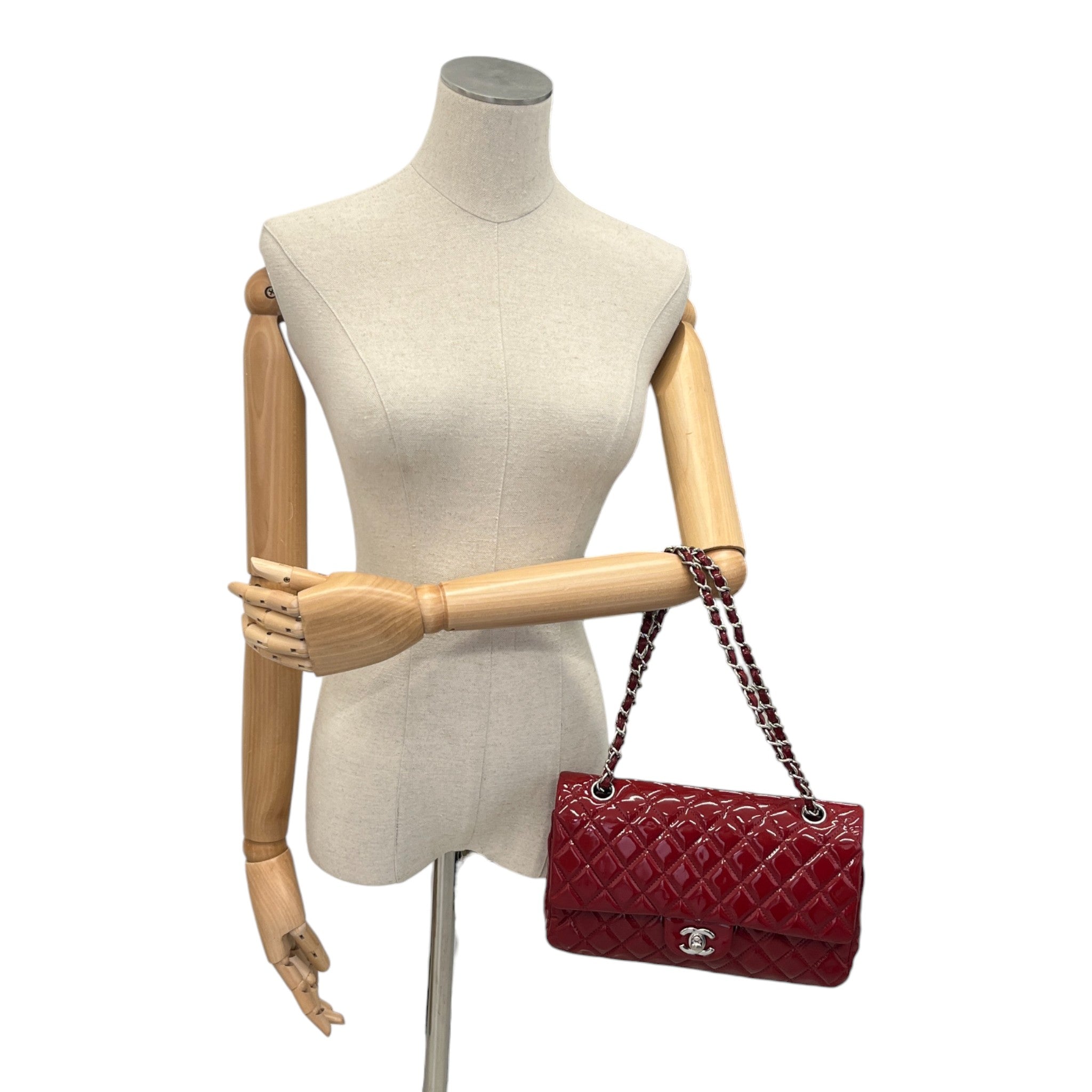 Women's Classic Double Flap Medium Patent Handbag Burgundy