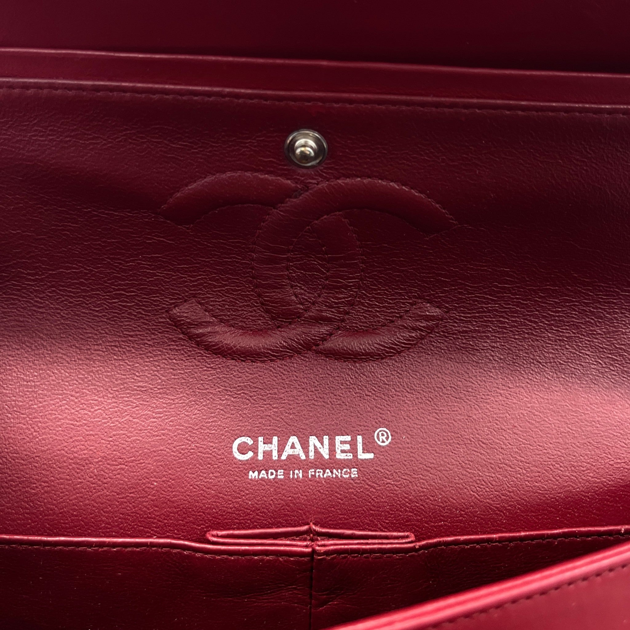 Women's Classic Double Flap Medium Patent Handbag Burgundy