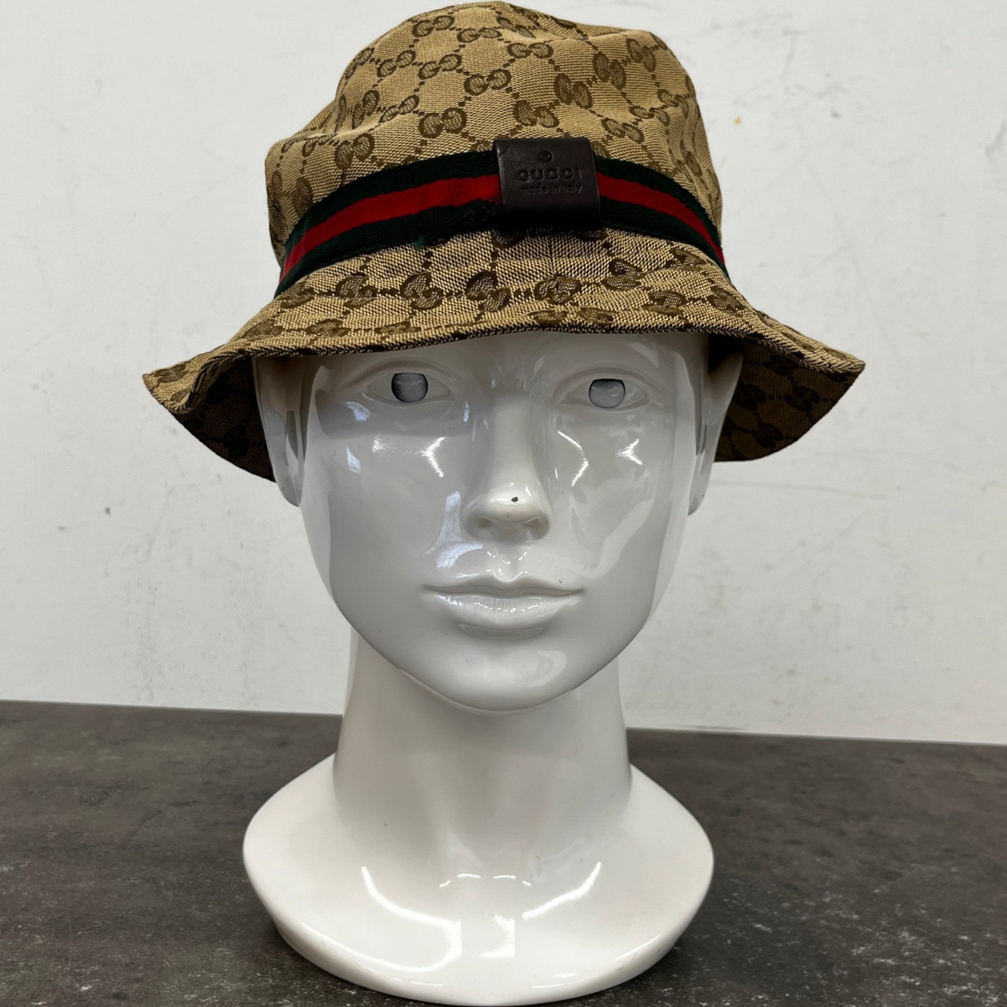 Men's Gg Supreme Web Stripe Bucket Hat Beige Size S