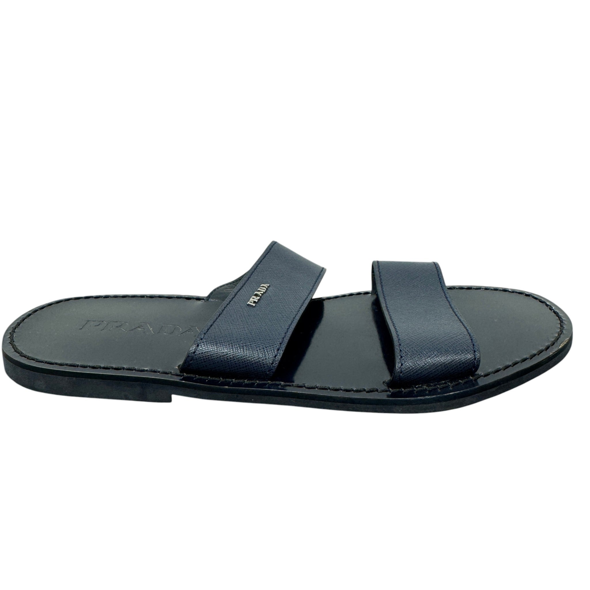 Men's Saffiano Plaque Logo Slides Navy Size EU 40 / UK 6