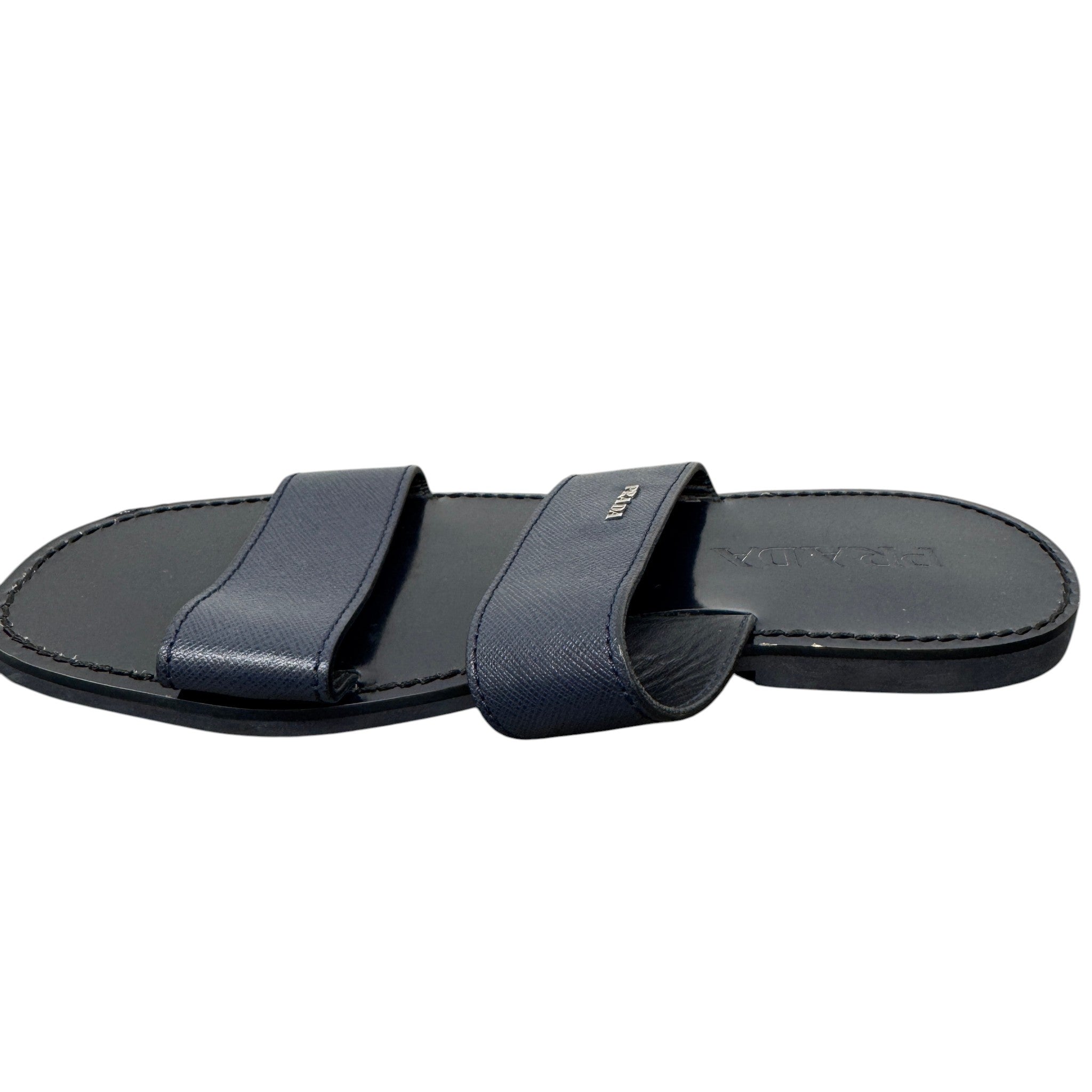 Men's Saffiano Plaque Logo Slides Navy Size EU 40 / UK 6