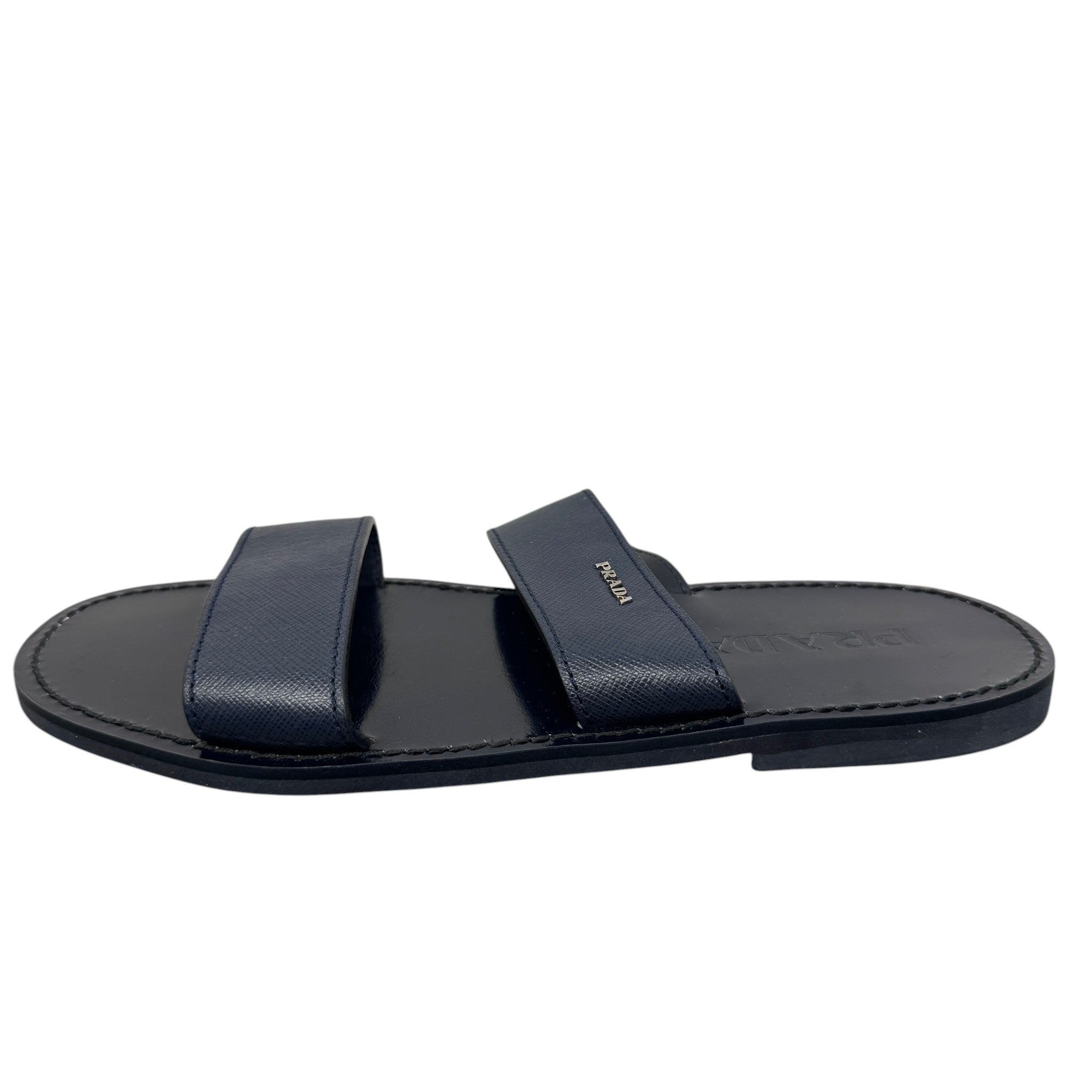 Men's Saffiano Plaque Logo Slides Navy Size EU 40 / UK 6