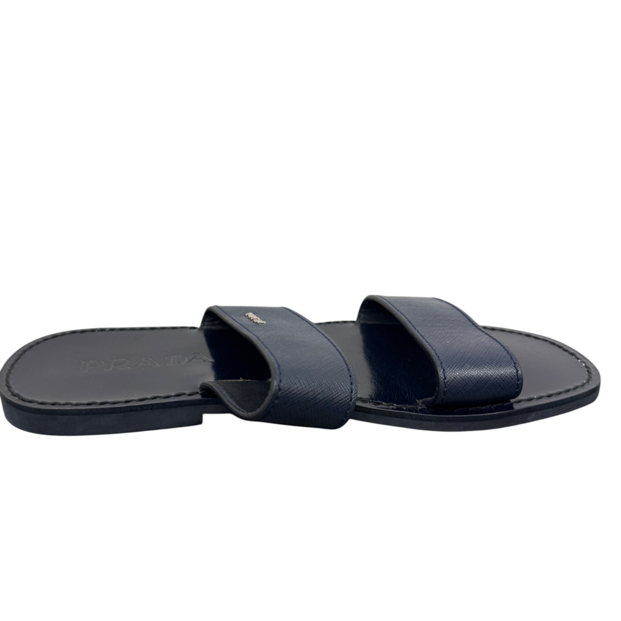 Men's Saffiano Plaque Logo Slides Navy Size EU 40 / UK 6