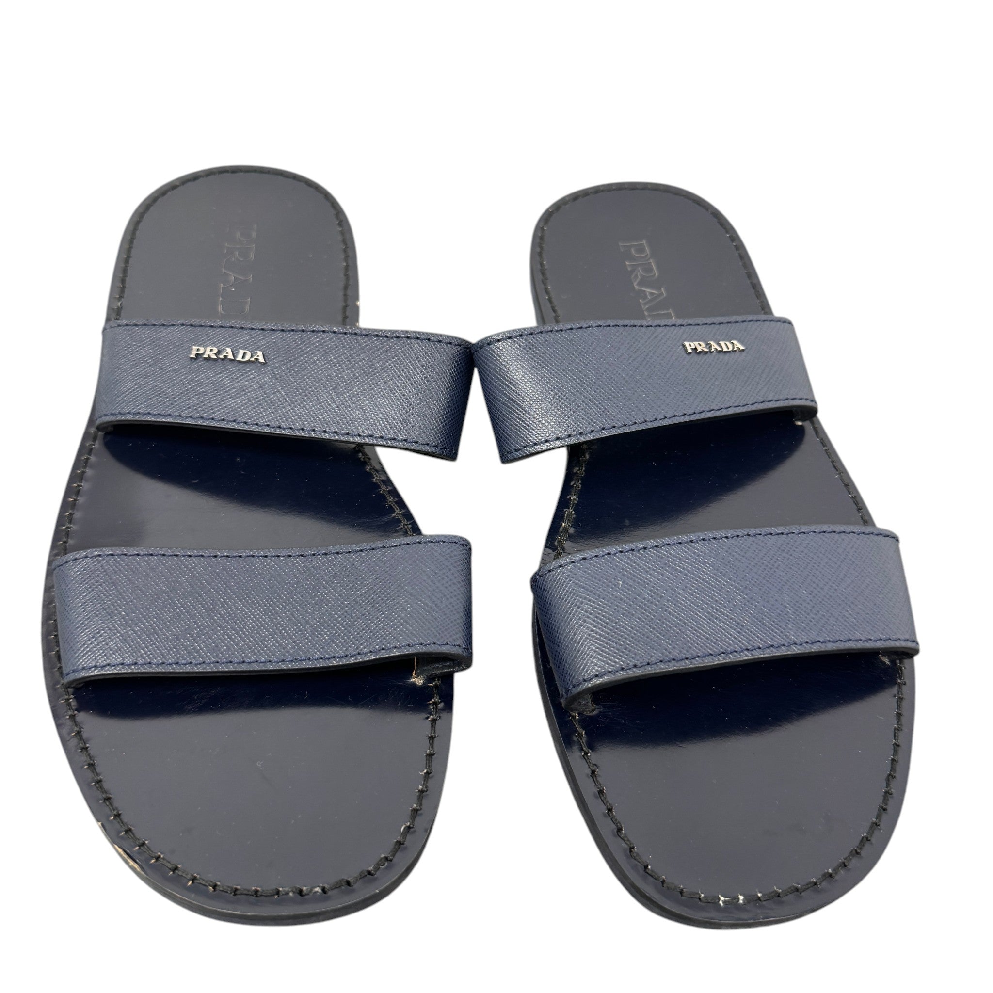 Men's Saffiano Plaque Logo Slides Navy Size EU 40 / UK 6