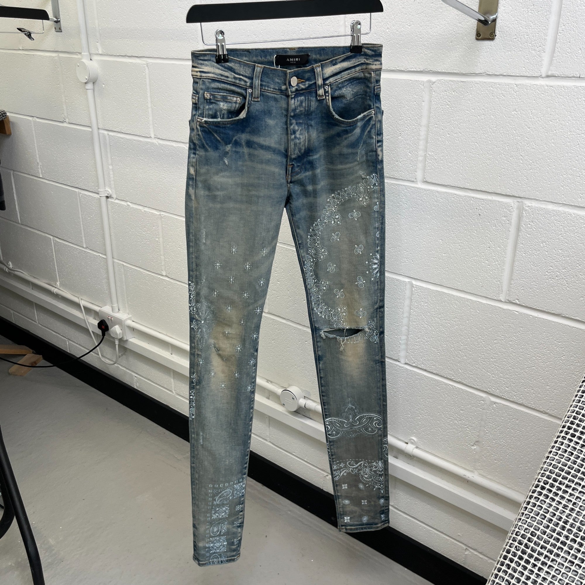 Men's Bandana Print Jeans Blue Size Waist 28"