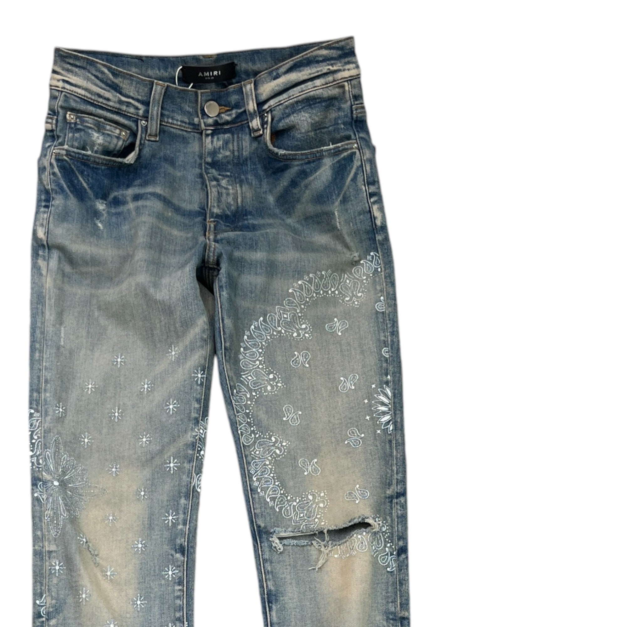 Men's Bandana Print Jeans Blue Size Waist 28"