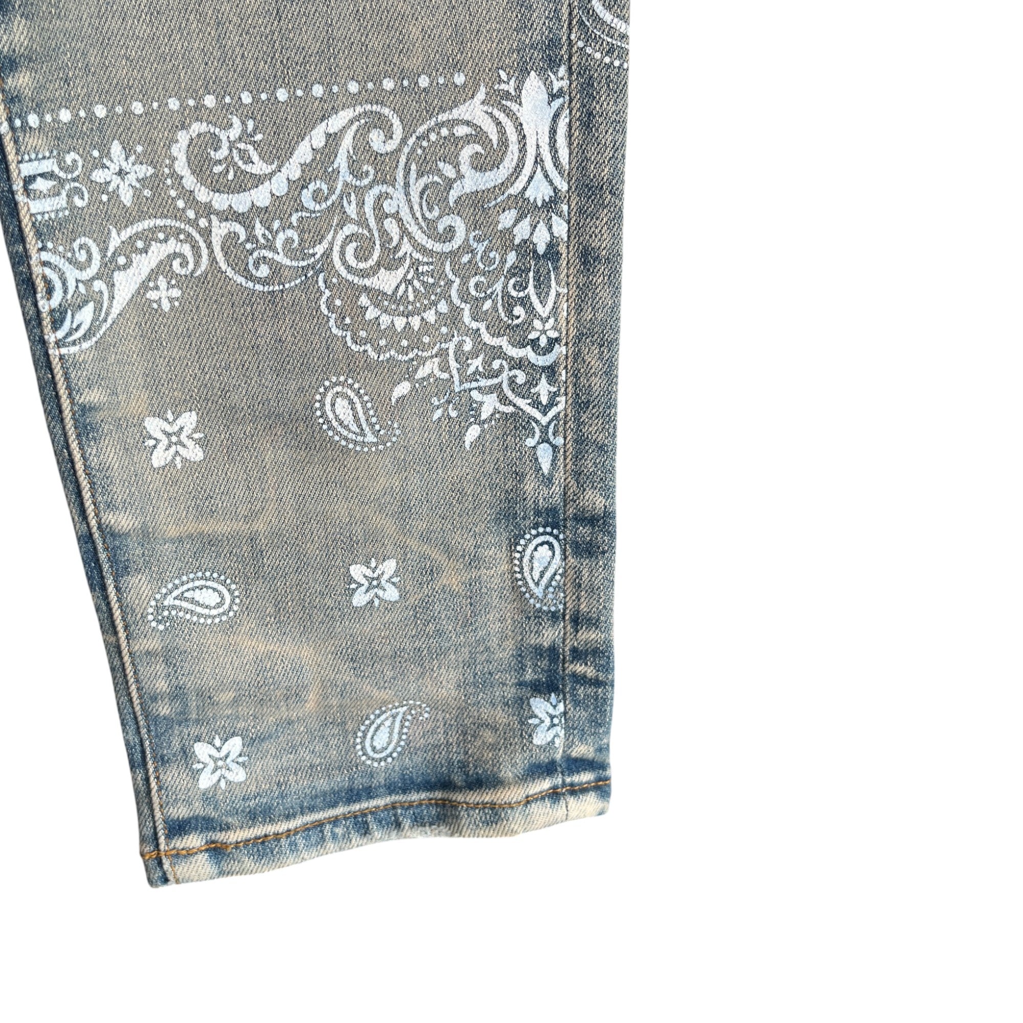 Men's Bandana Print Jeans Blue Size Waist 28"