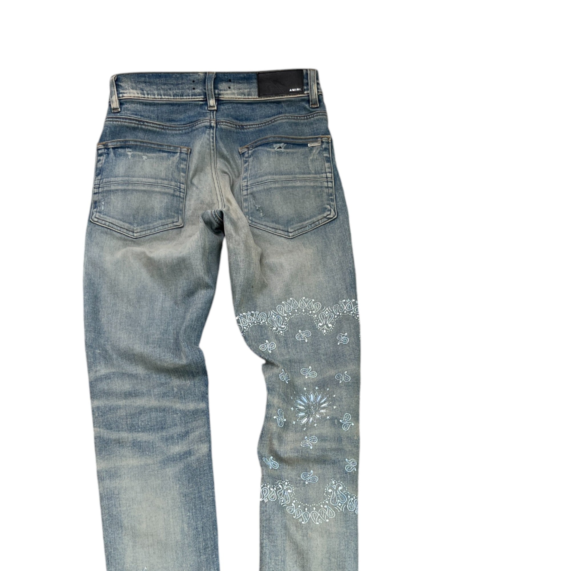 Men's Bandana Print Jeans Blue Size Waist 28"